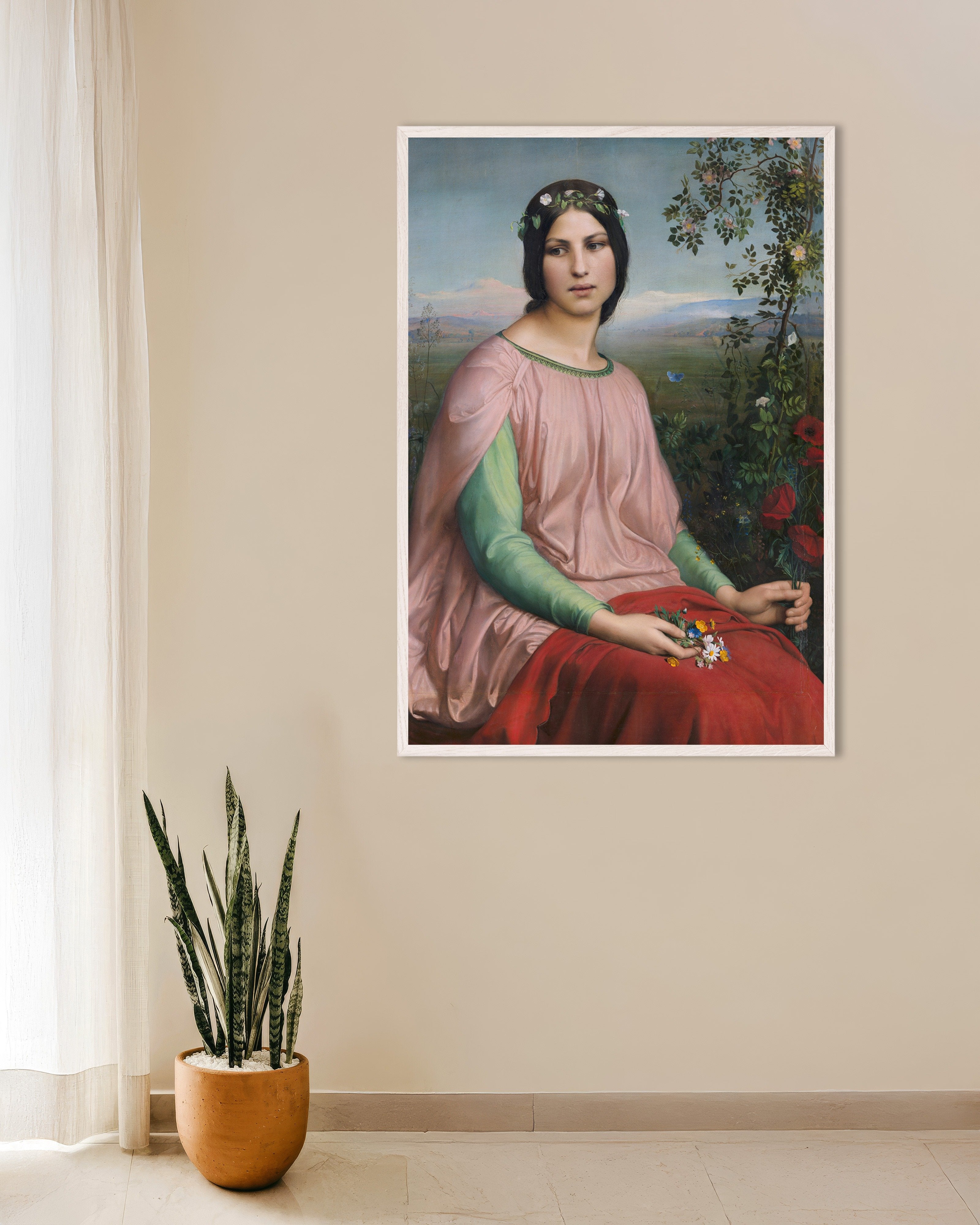 Poster of Louis Janmot "Fleur des Champs" - Classic French Art Print, with white wooden frame