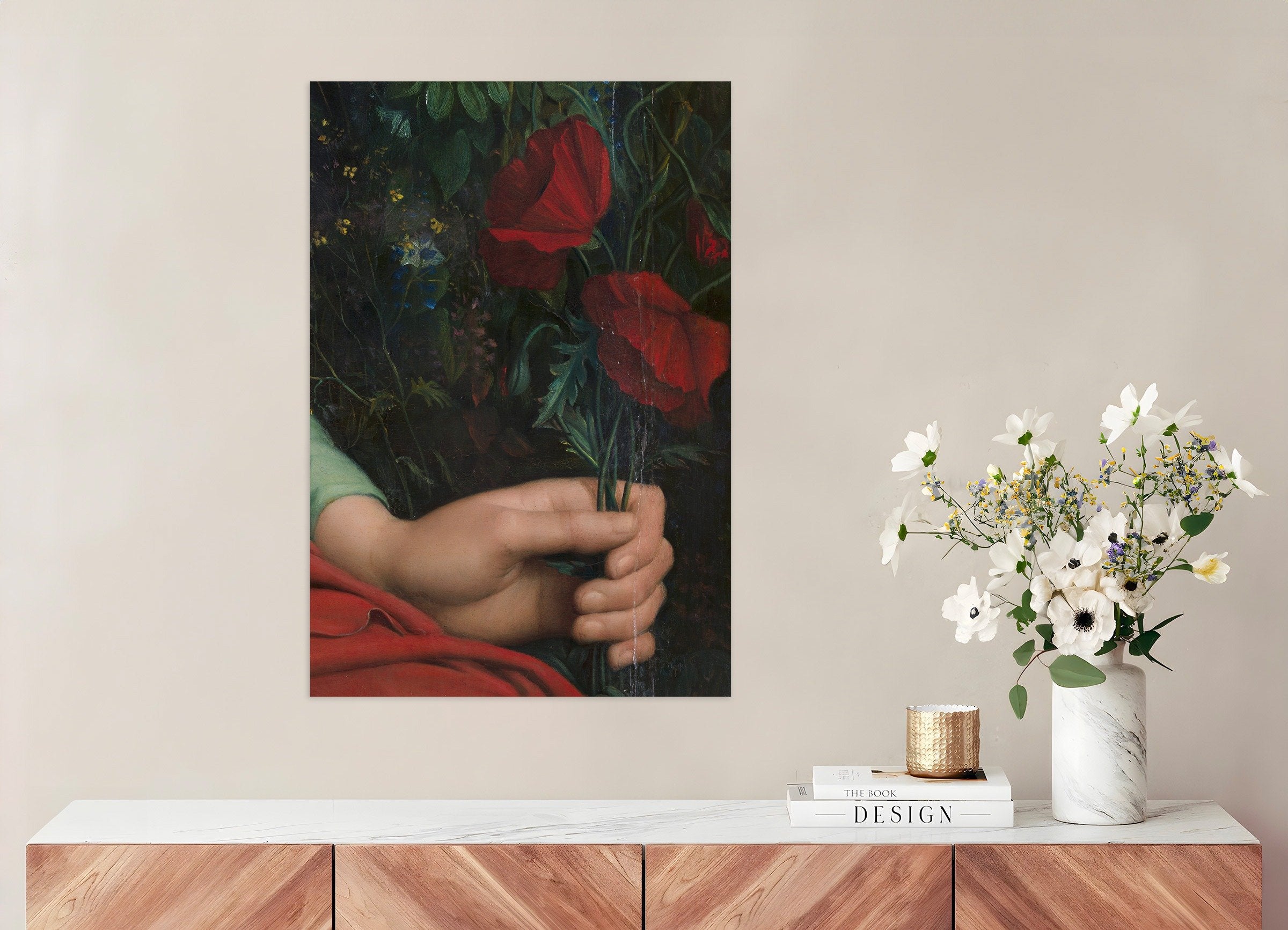 Poster of Louis Janmot "Fleur des Champs" Hand Detail - Red Tulips Art Print