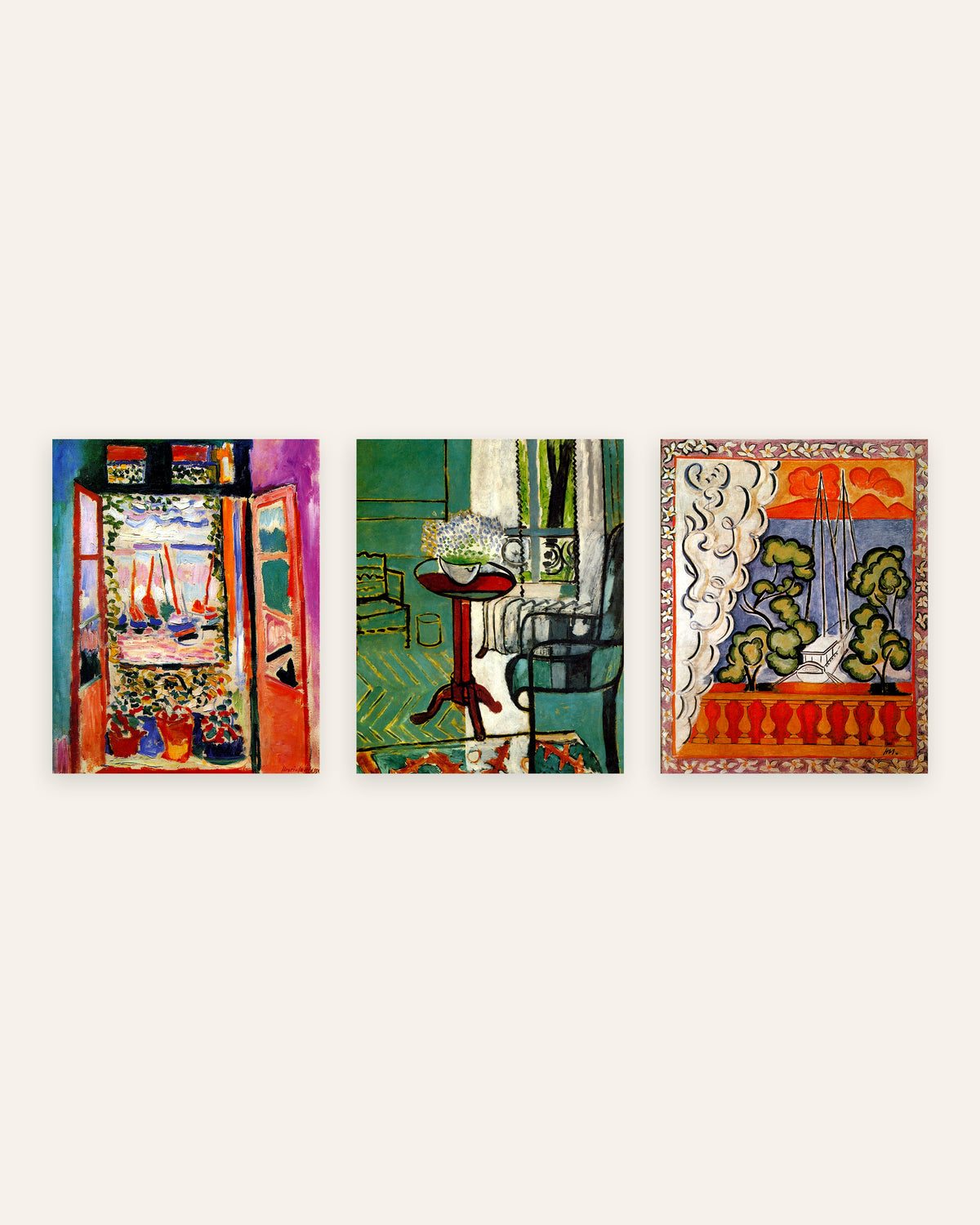 Affiches Matisse, lot de 3 : fenêtres de Collioure, aux myosotis et à Tahiti, sans cadre