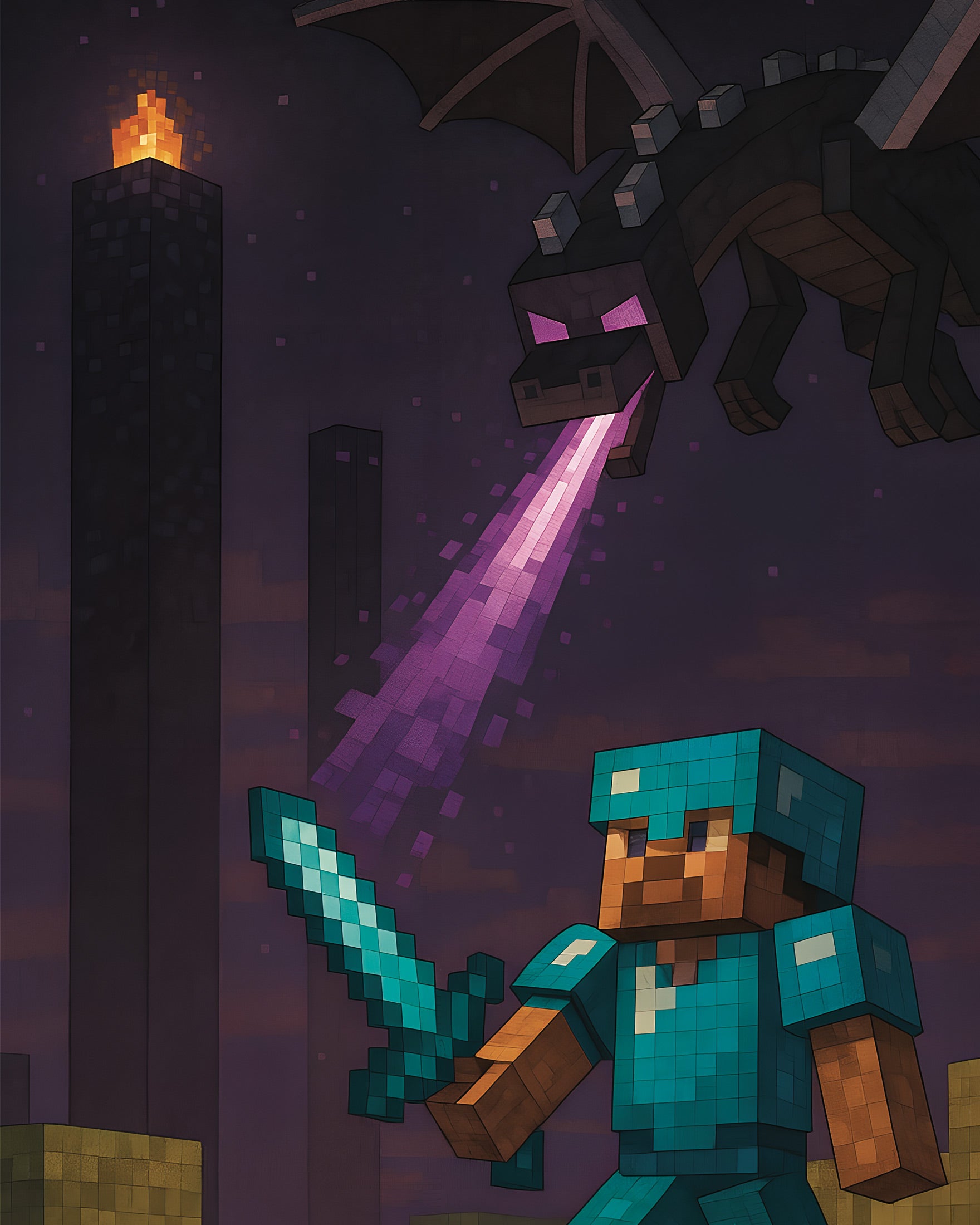 Bataille contre le dragon Ender de Minecraft – poster chevalier contre dragon