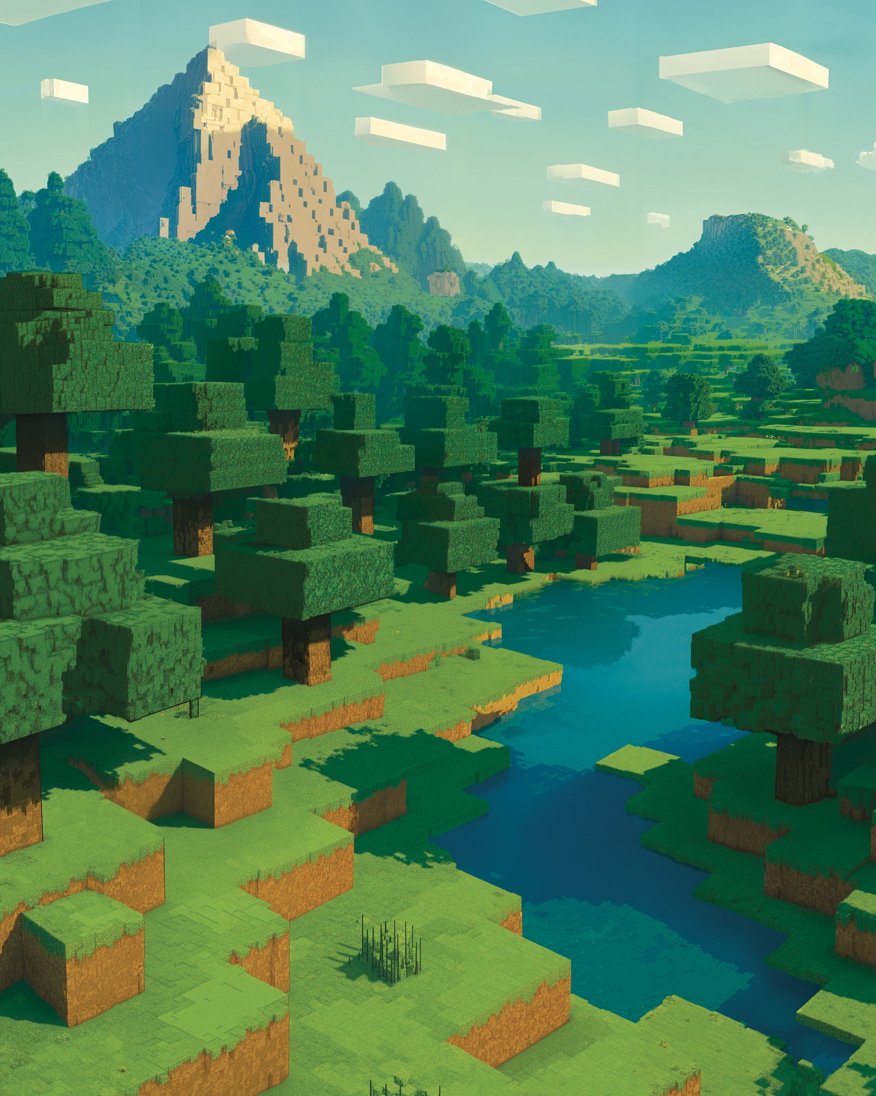 Minecraft - Paysage de montagne – Poster fan art pixel