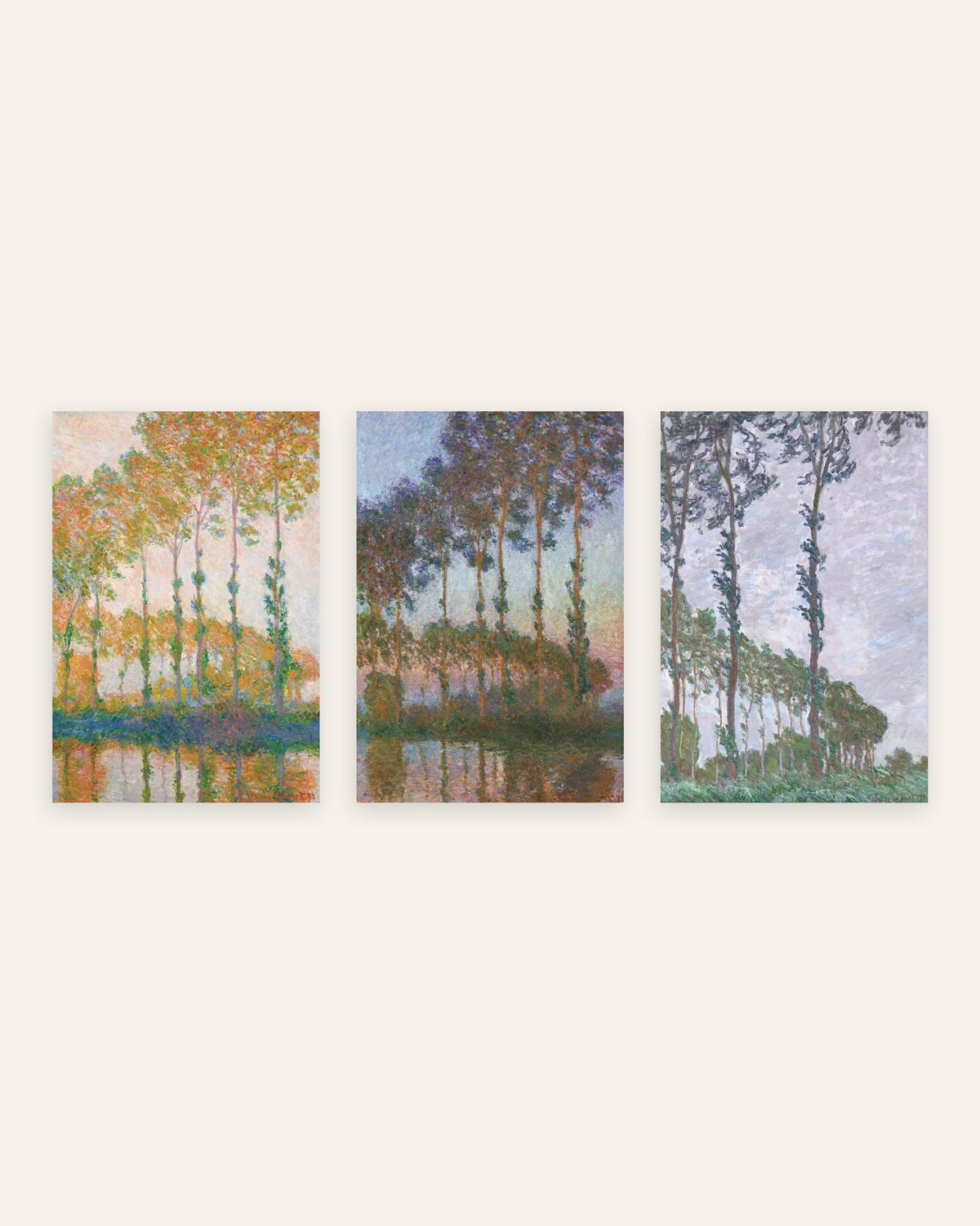 Affiches Monet Peupliers, lot de 3 : automne, crépuscule et vent, sans cadre