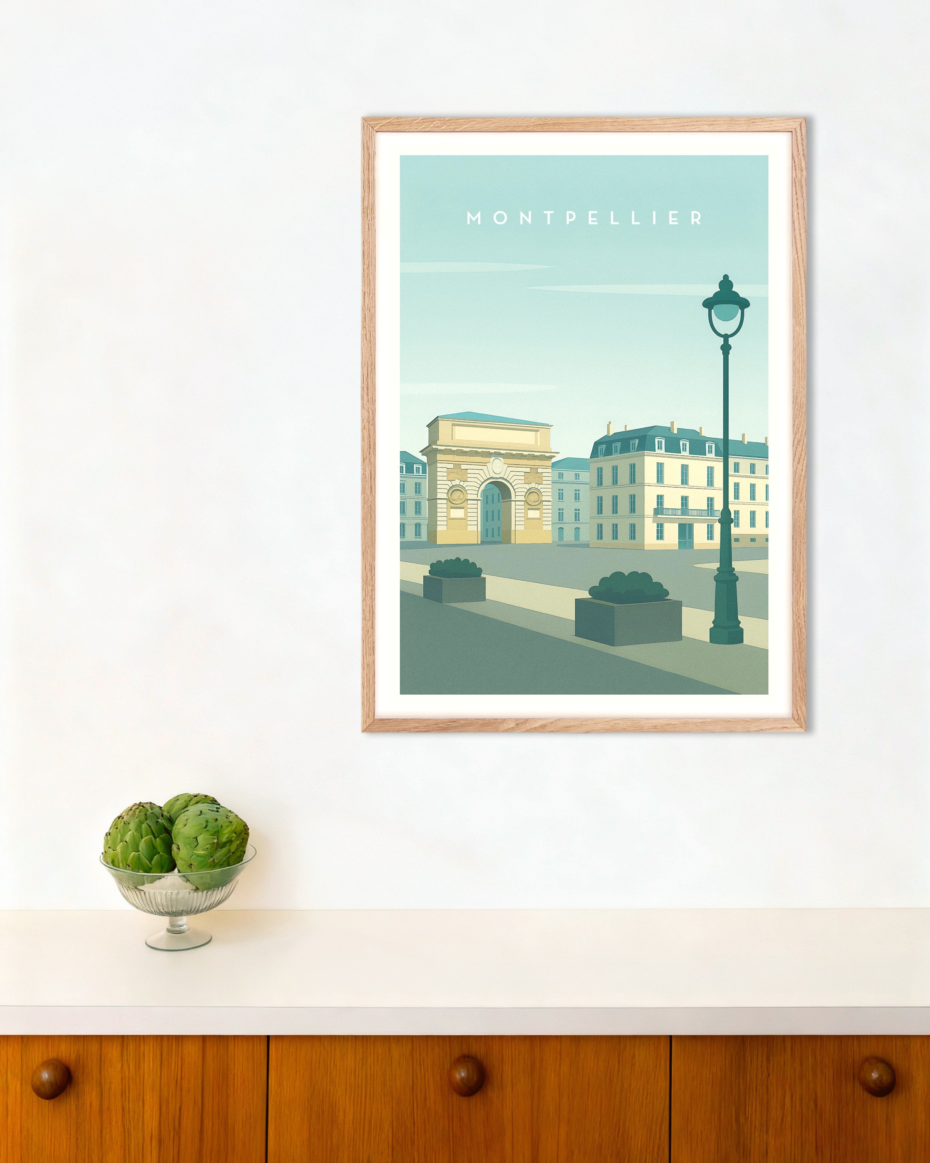 Poster of Montpellier Wall Art Print, with natural wooden frame