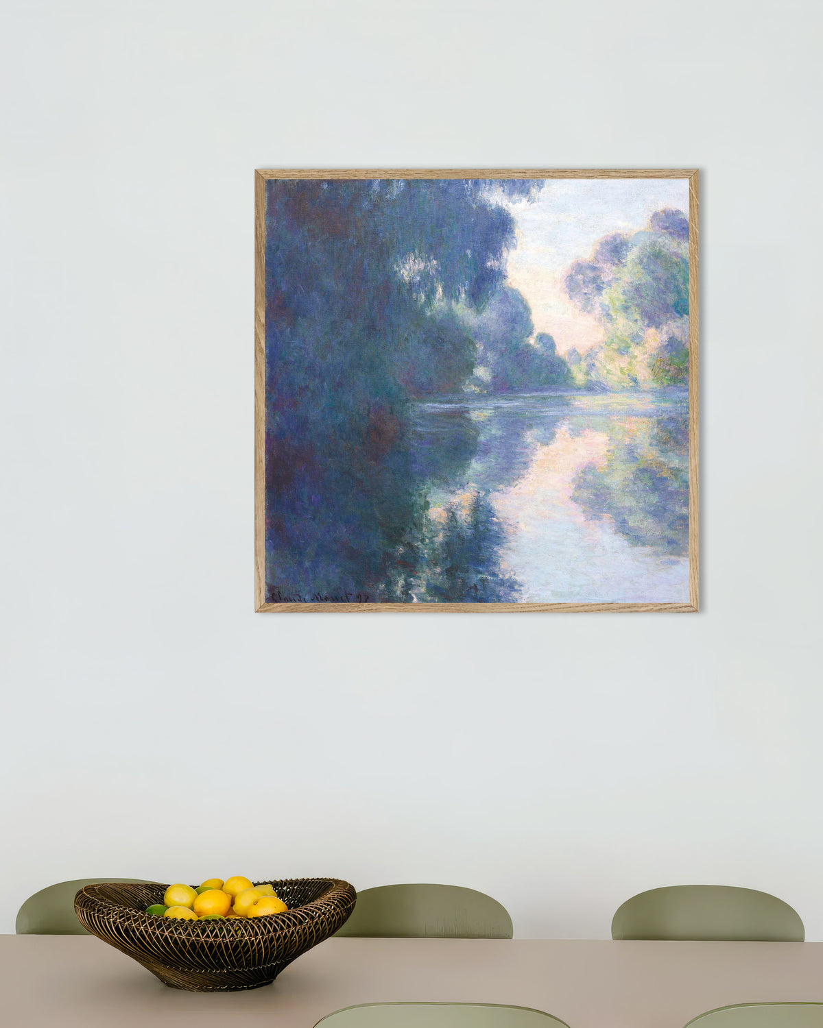 Affiche Matinée sur la Seine (1897) de Claude Monet, avec un cadre en bois naturel