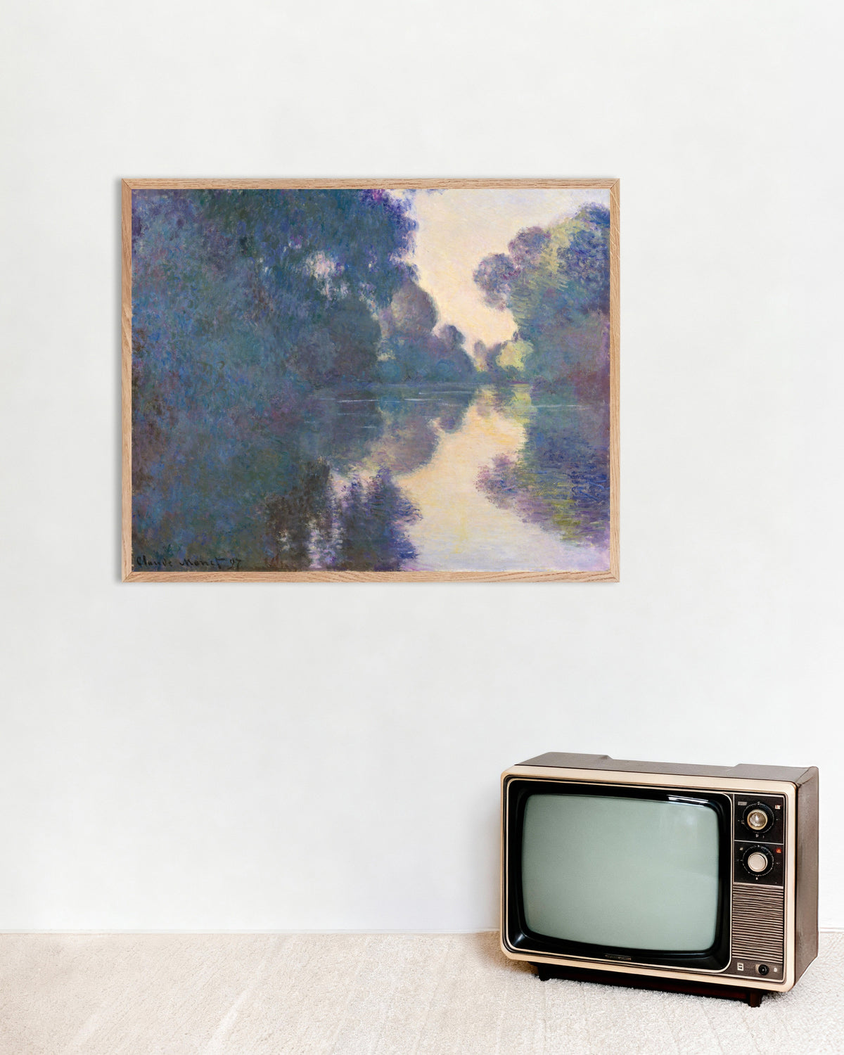 Affiche Matinée sur la Seine près de Giverny (1897) de Claude Monet, avec un cadre en bois naturel