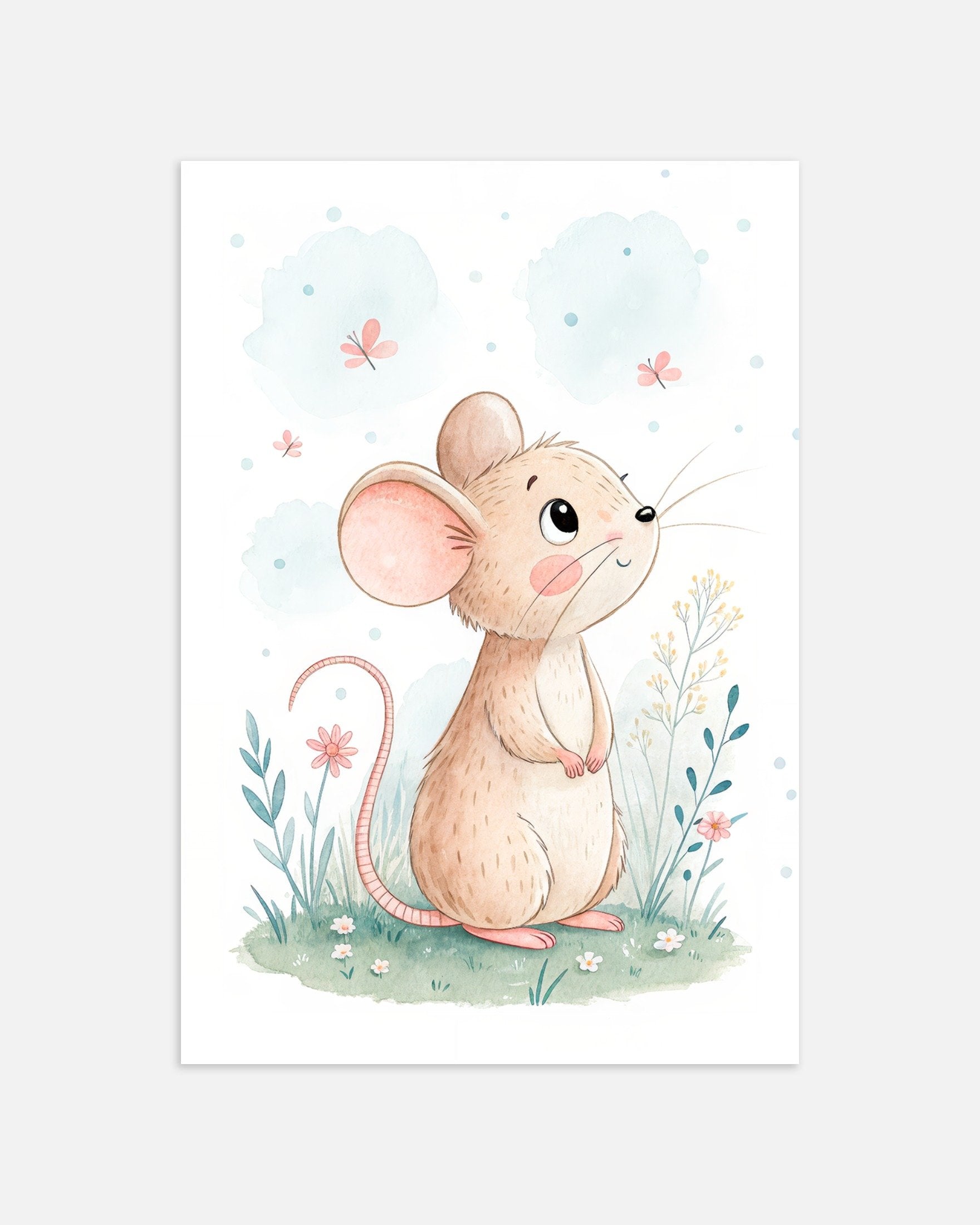 Poster of Mouse Poster - Cute Nursery Wall Art with Flowers, thumbnail