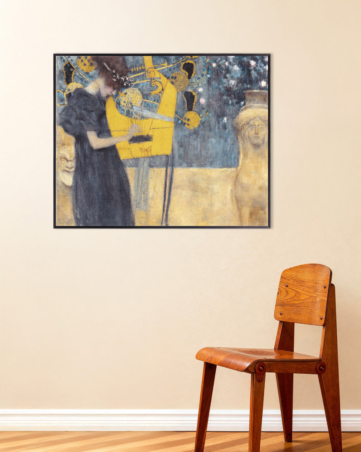 Affiche La Musique I (1895) de Gustav Klimt, avec un cadre en métal