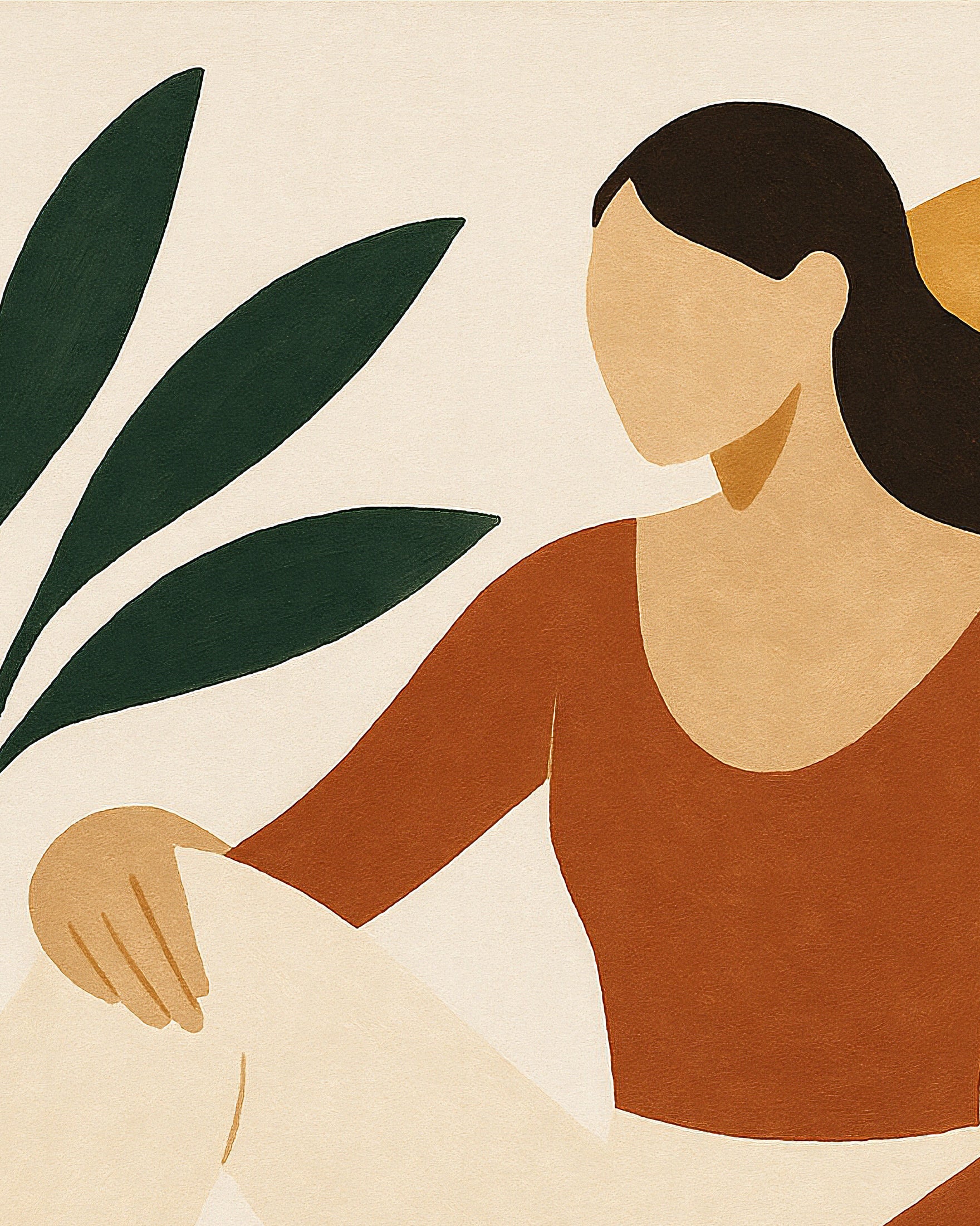 Odalisque moderne – silhouette féminine abstraite avec des plantes - Affiche
