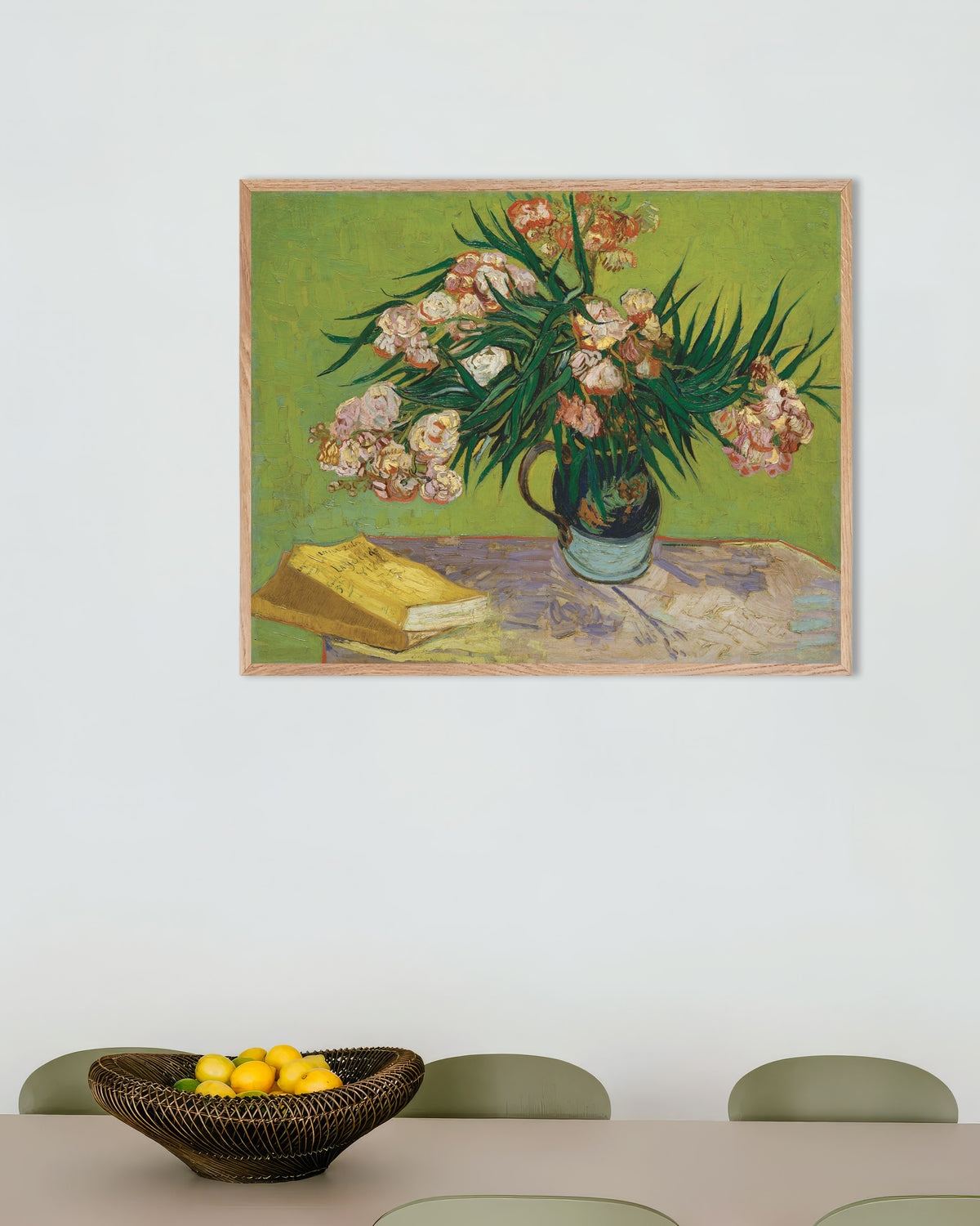 Poster de Lauriers-roses (1888) de Vincent van Gogh, avec un cadre en bois naturel