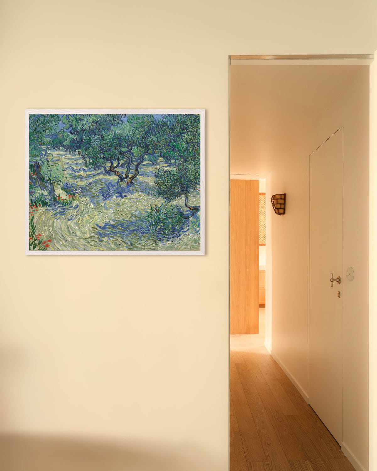 Poster de Verger d’oliviers (1889) de Vincent van Gogh, avec un cadre en bois blanc