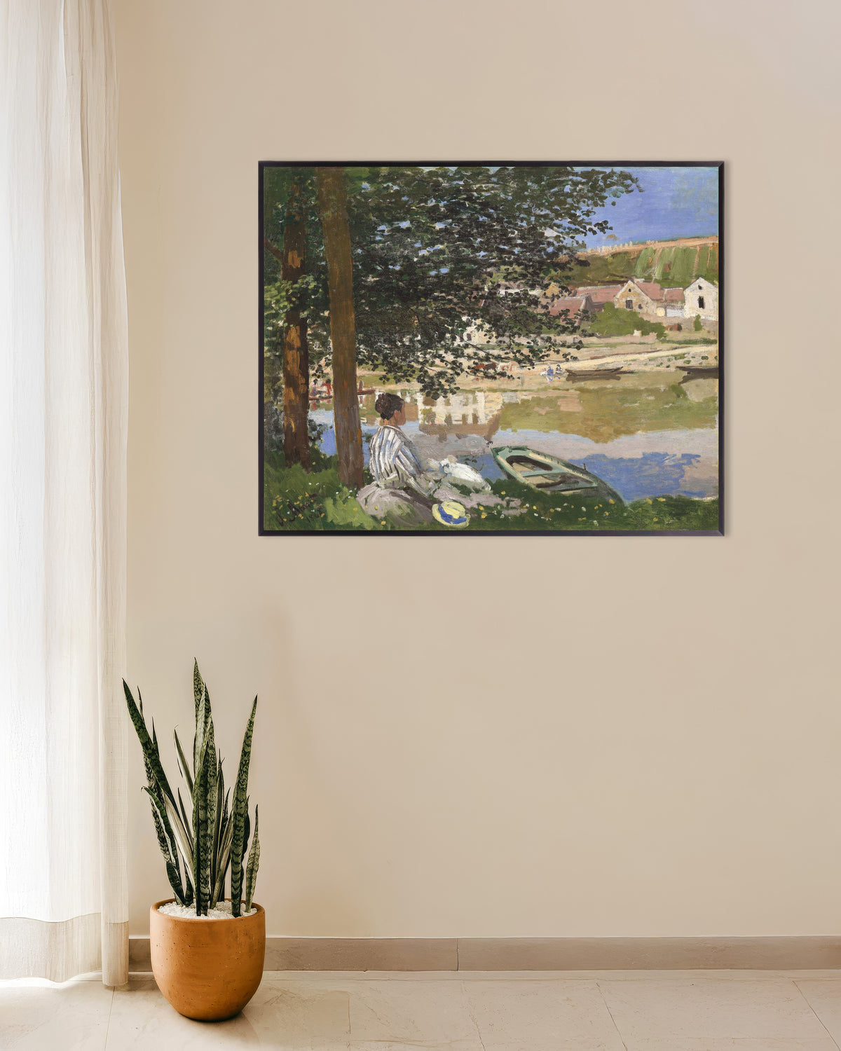 Affiche Au bord de l'eau, Bennecourt (1868) de Claude Monet, avec un cadre en métal