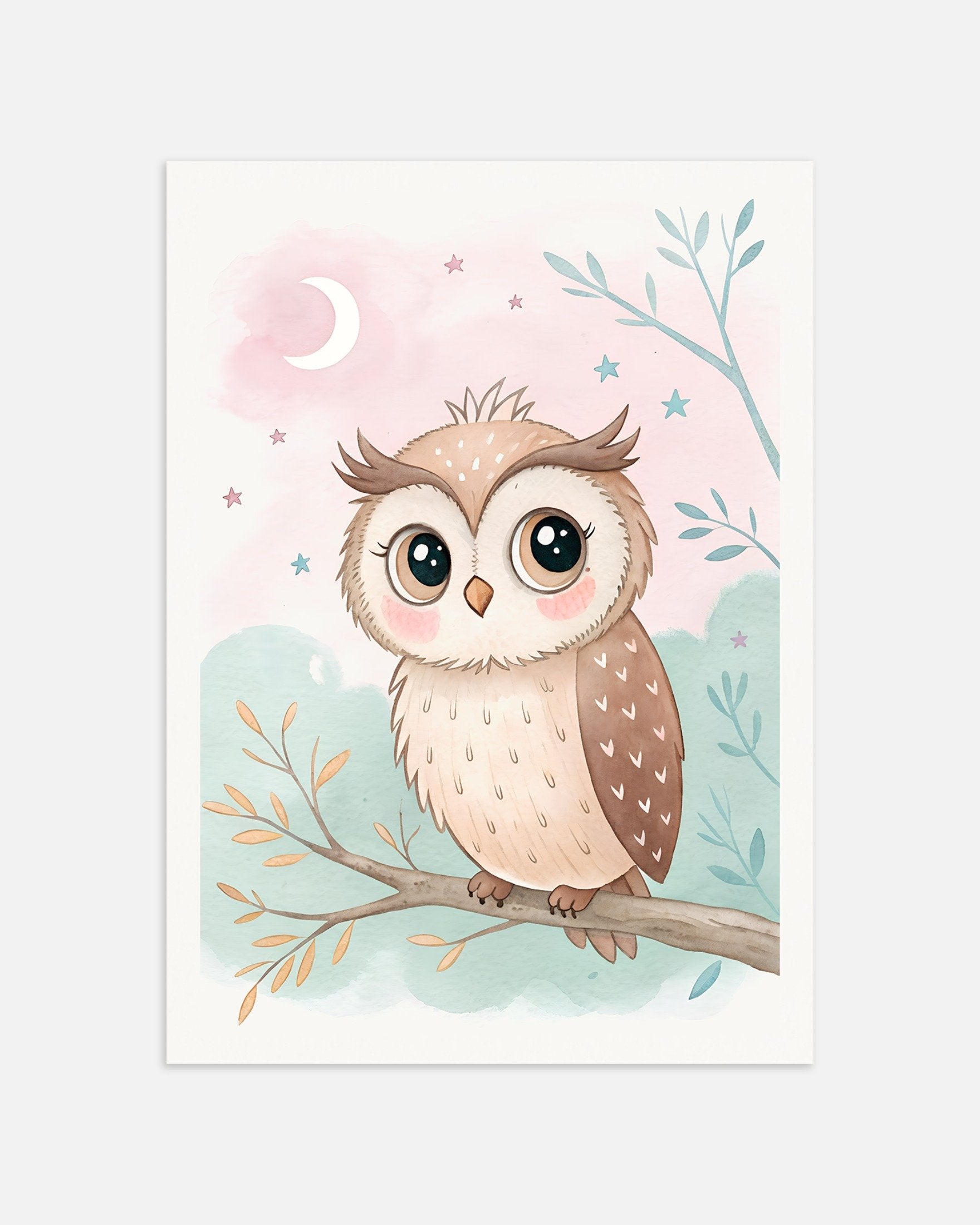 Poster of Owl Poster - Nursery Wall Art with Moon and Stars, thumbnail