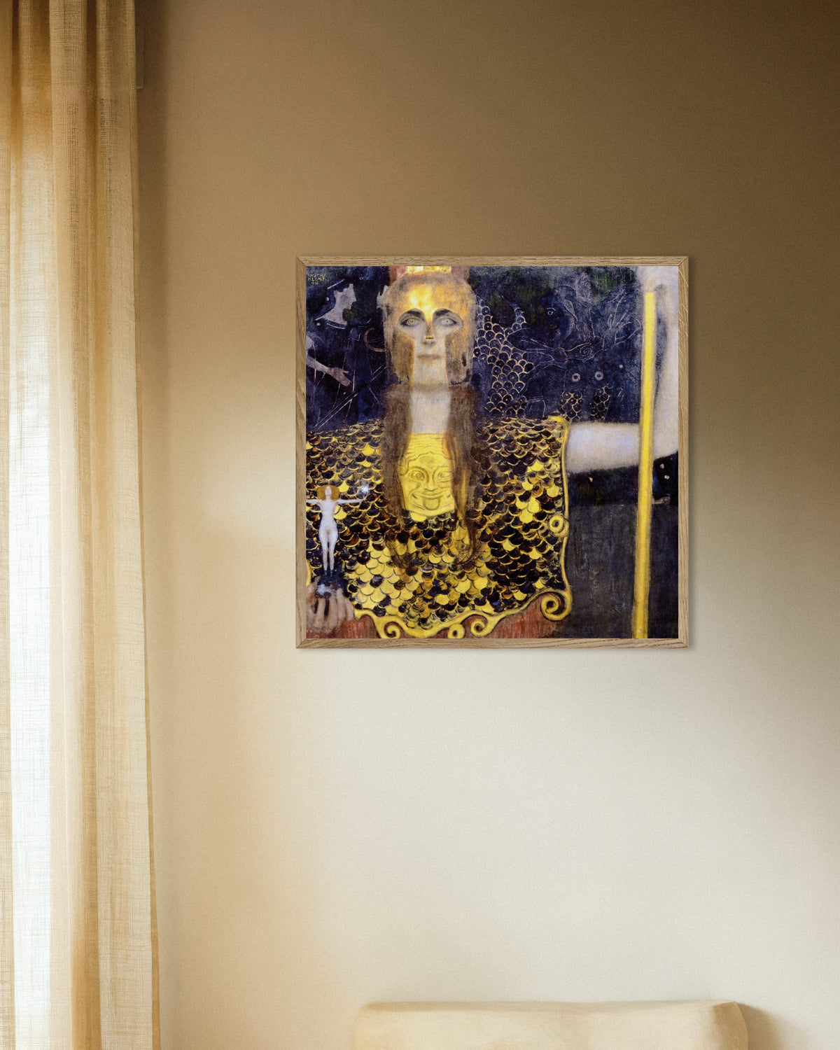 Poster Pallas Athéna (1898), de Gustav Klimt, avec un cadre en bois naturel