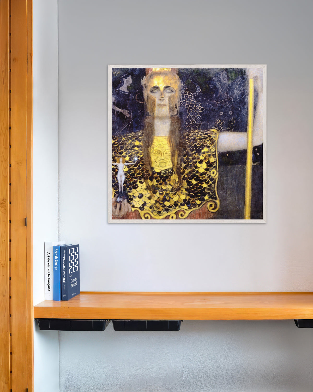 Poster Pallas Athéna (1898), de Gustav Klimt, avec un cadre en bois blanc