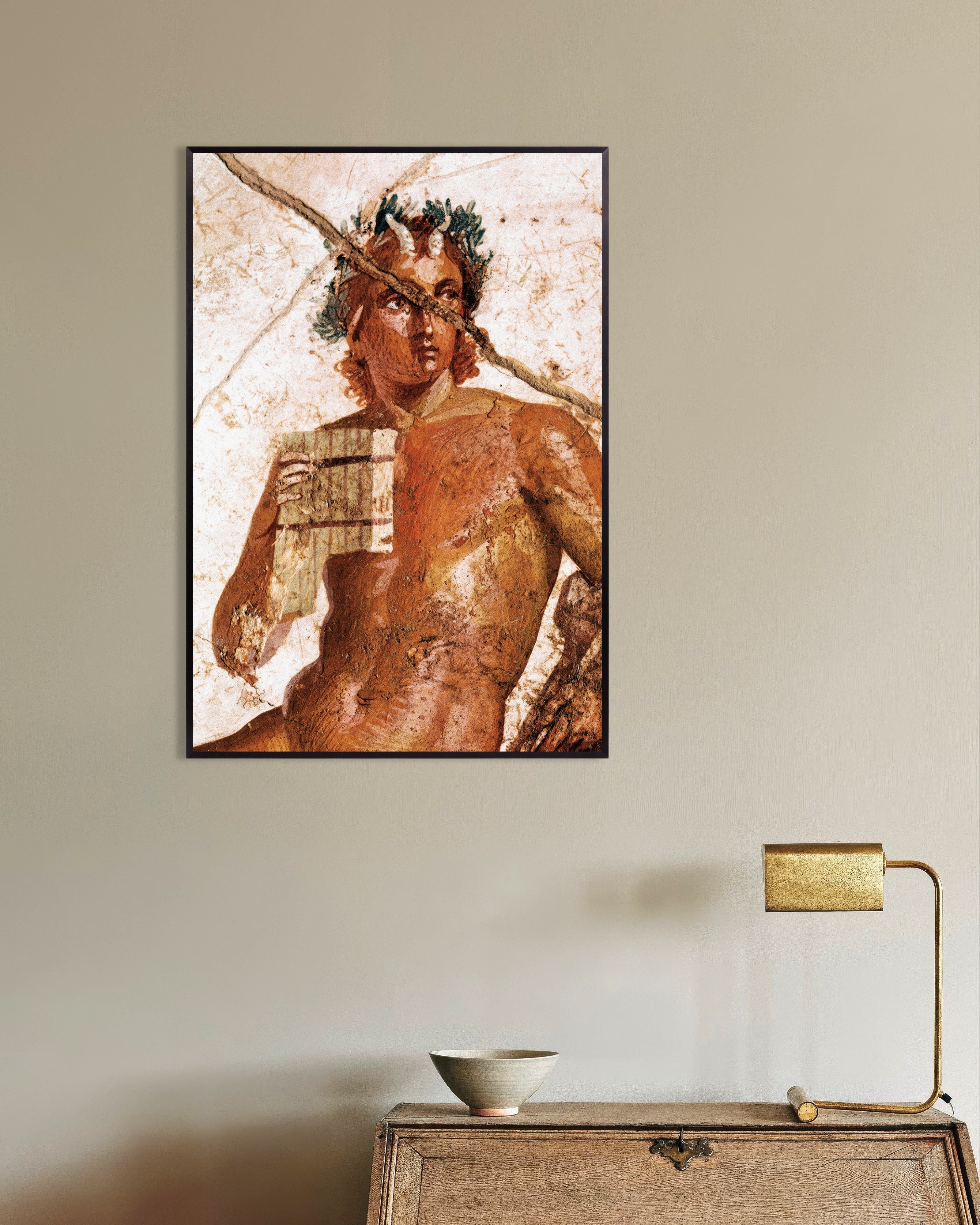 Poster of Pan musician fresco poster, with metal frame