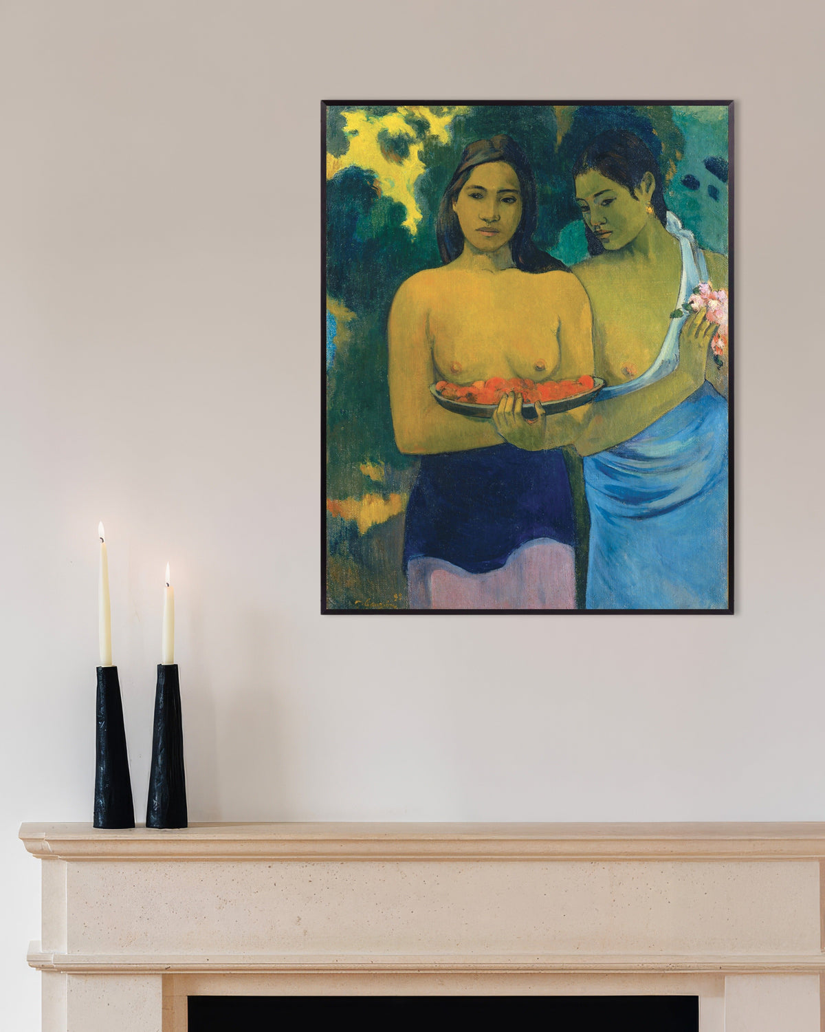 Poster of Paul Gauguin, Two Tahitian Women - Art Print, with metal frame