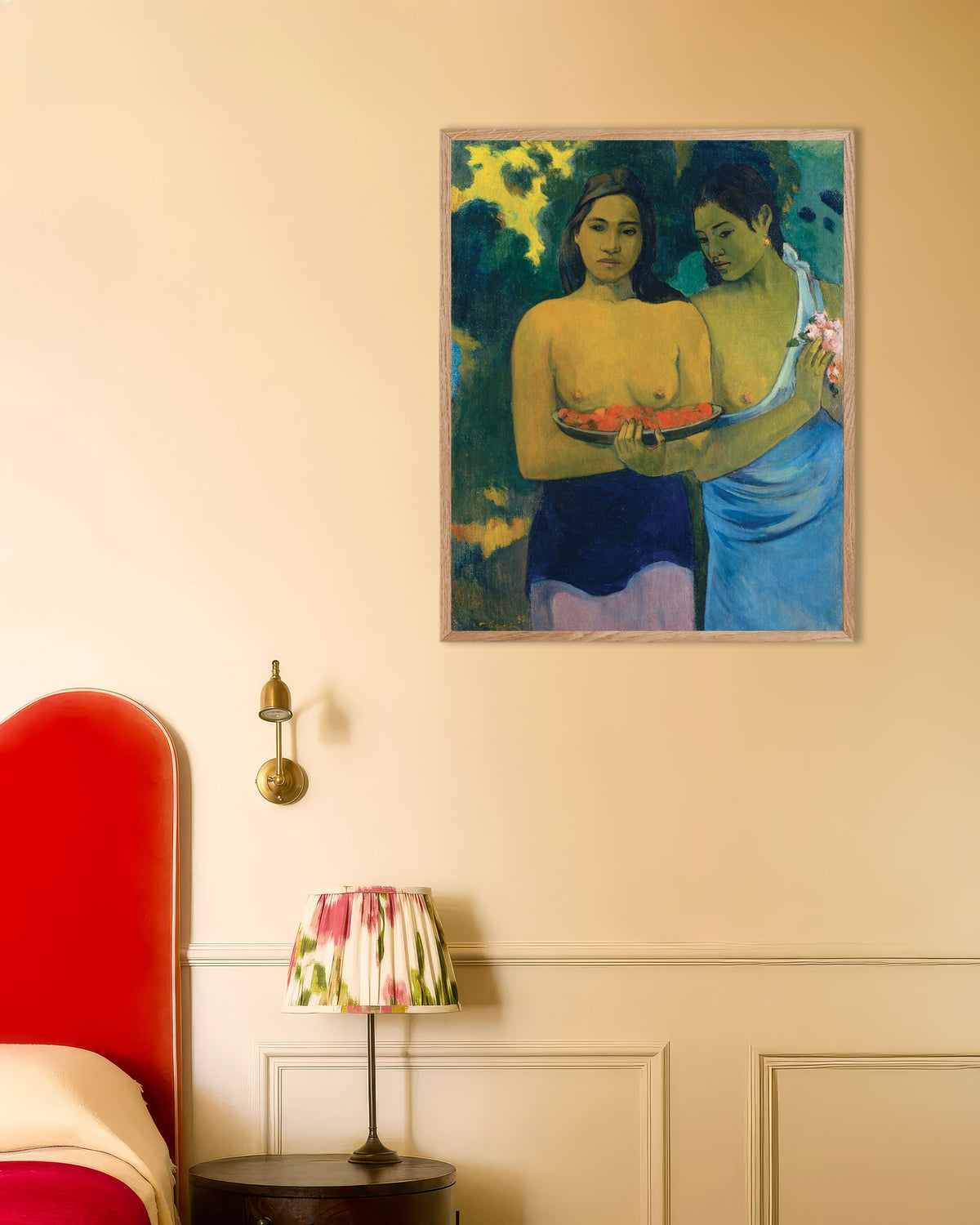 Poster of Paul Gauguin, Two Tahitian Women - Art Print, with natural wooden frame