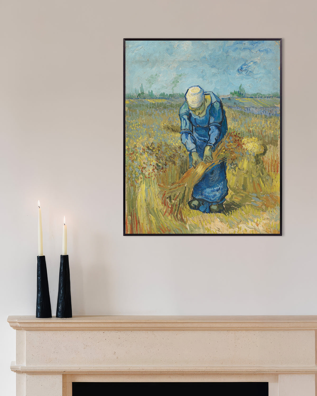 Poster de Paysanne liant des gerbes, d’après Millet (1889), Vincent van Gogh, avec un cadre en métal