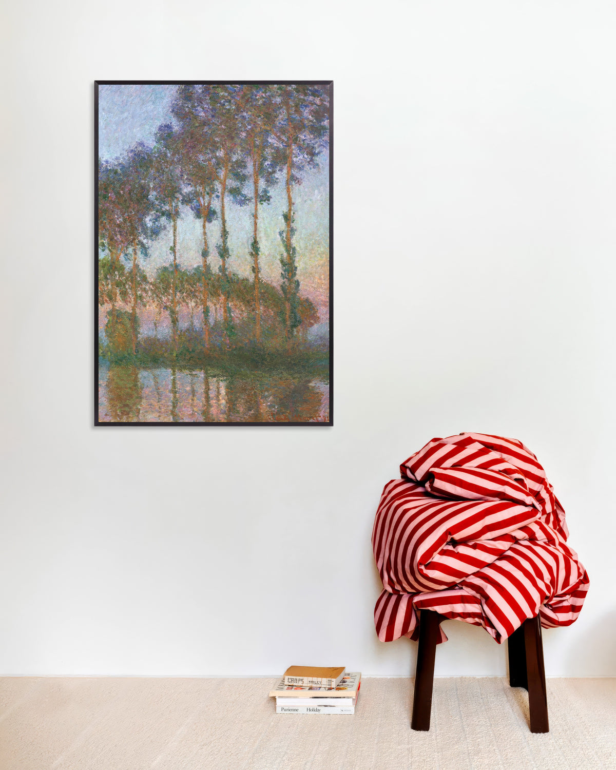 Affiche Peupliers au bord de l'Epte, crépuscule (1891) de Claude Monet, avec un cadre en métal