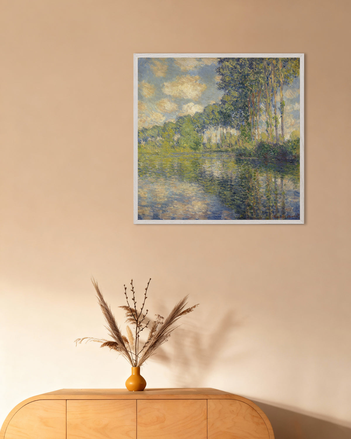 Affiche Peupliers sur l'Epte (1891) de Claude Monet, avec un cadre en bois blanc