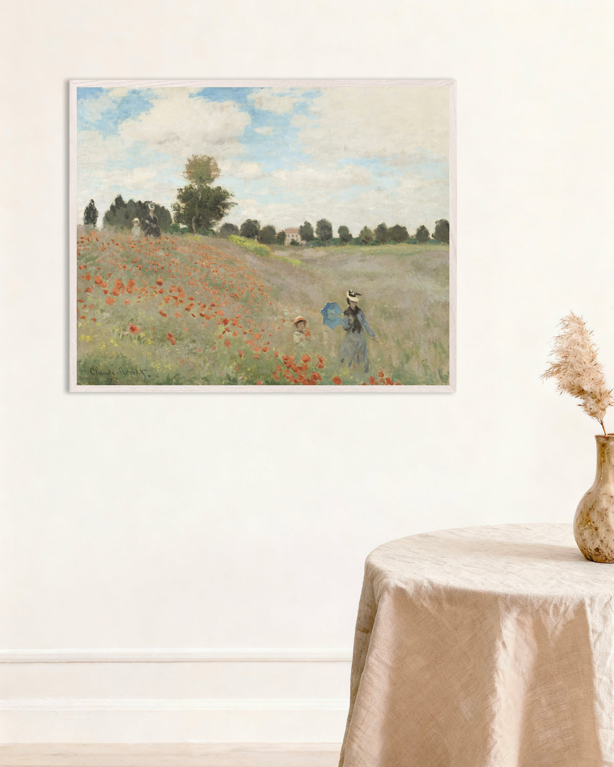 Affiche Coquelicots (1873) de Claude Monet, avec un cadre en bois blanc