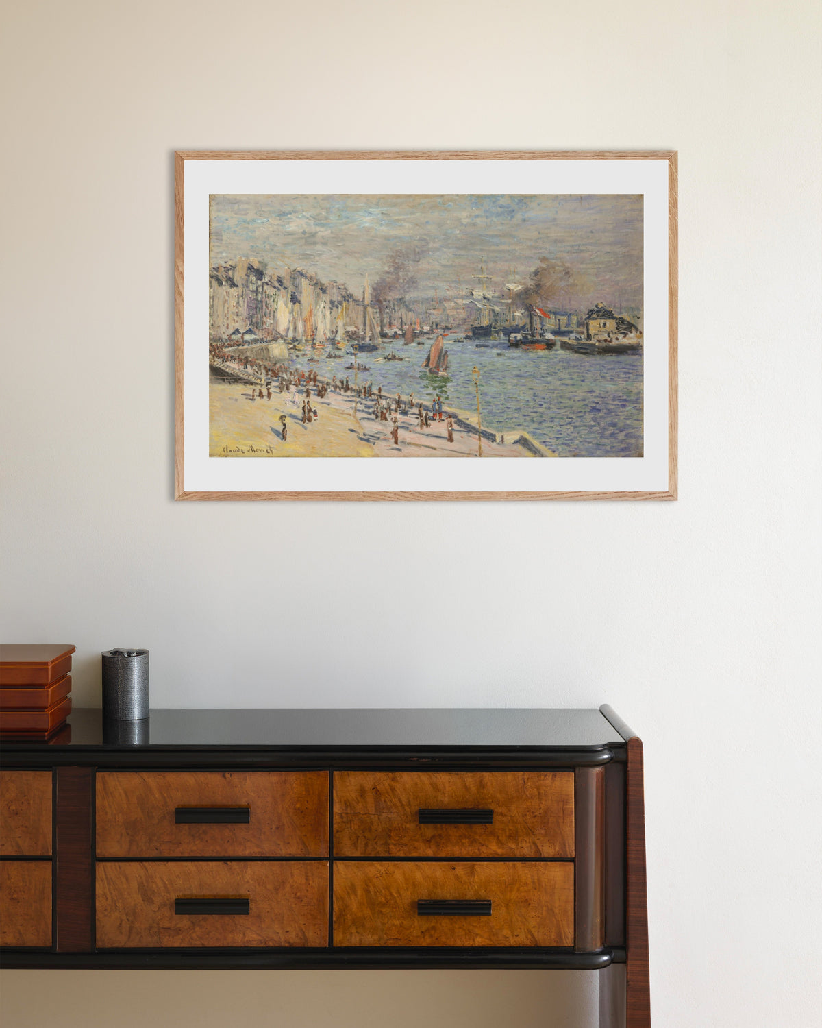 Affiche Le Port du Havre (1874) de Claude Monet, avec un cadre en bois naturel