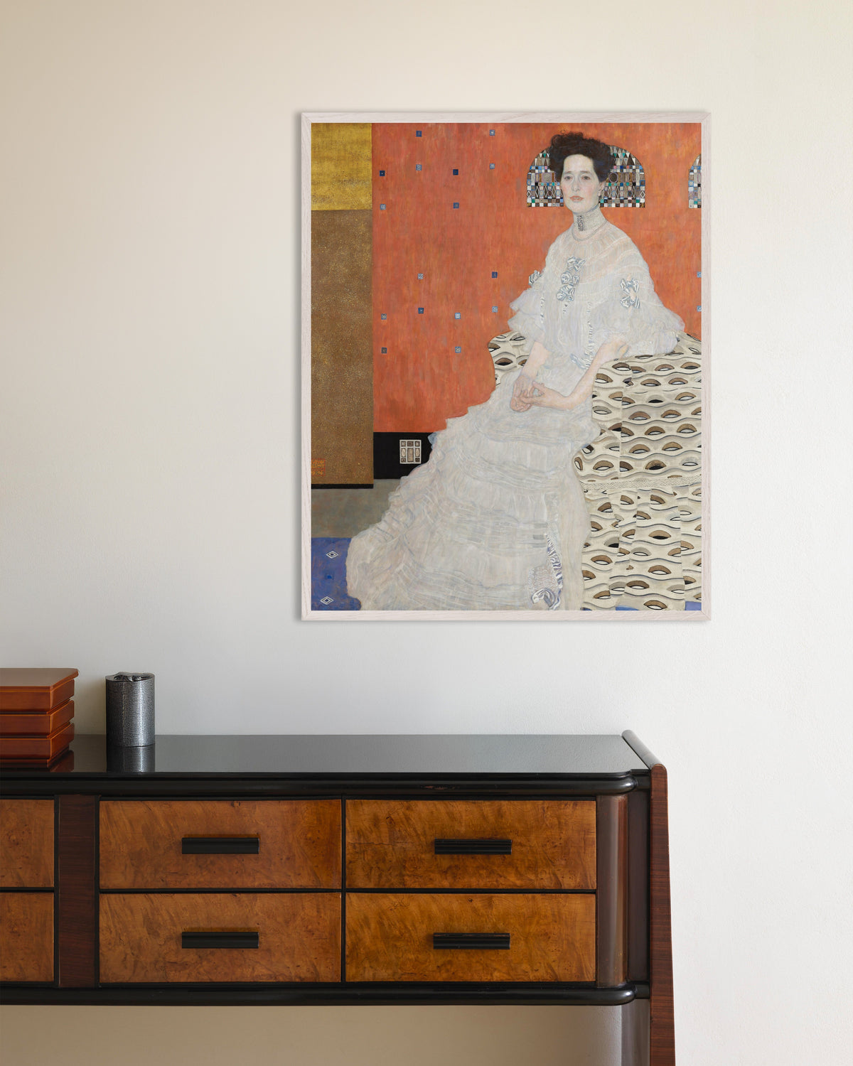 Affiche Portrait de Fritza Riedler (1906) de Gustav Klimt, avec un cadre en bois blanc