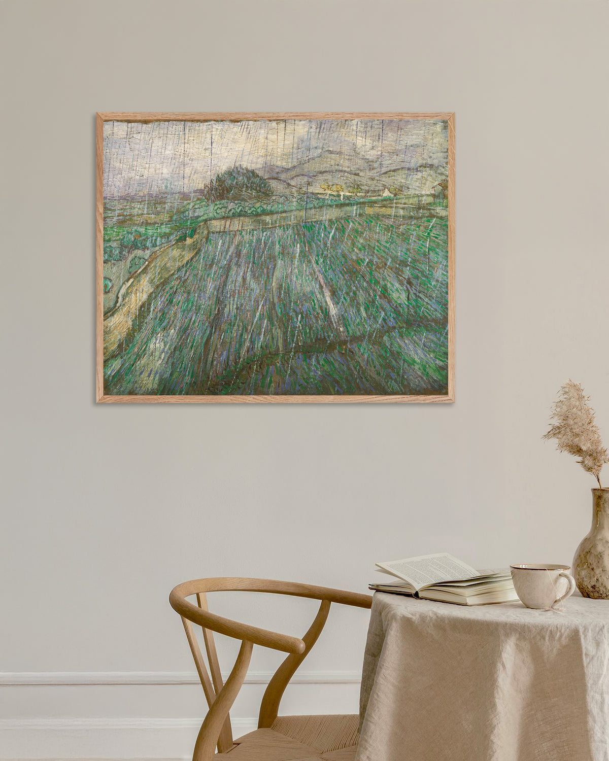 Poster La Pluie (1889) de Vincent van Gogh avec cadre en bois naturel