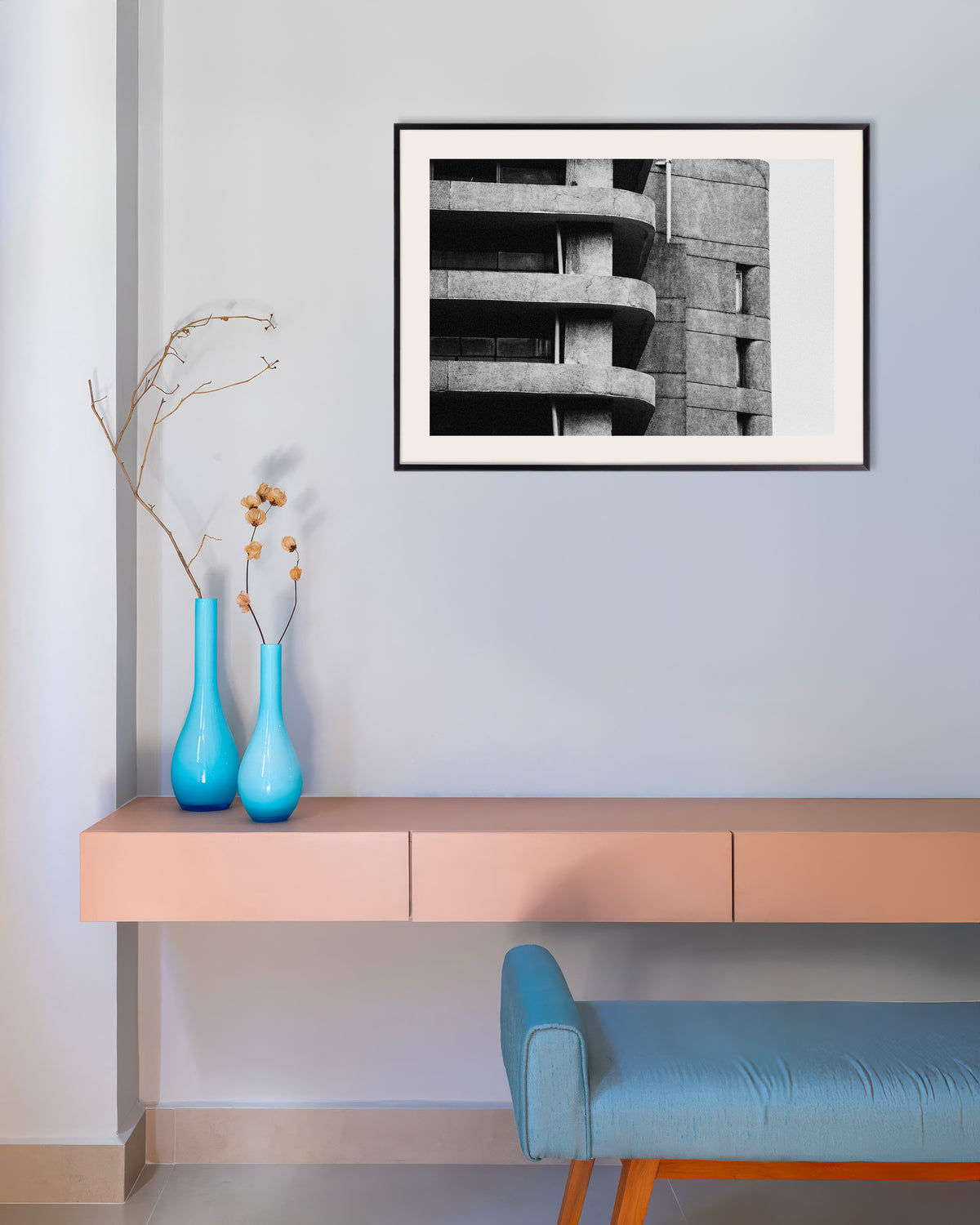 Affiche « Dalles de balcon arrondies », avec un cadre en métal
