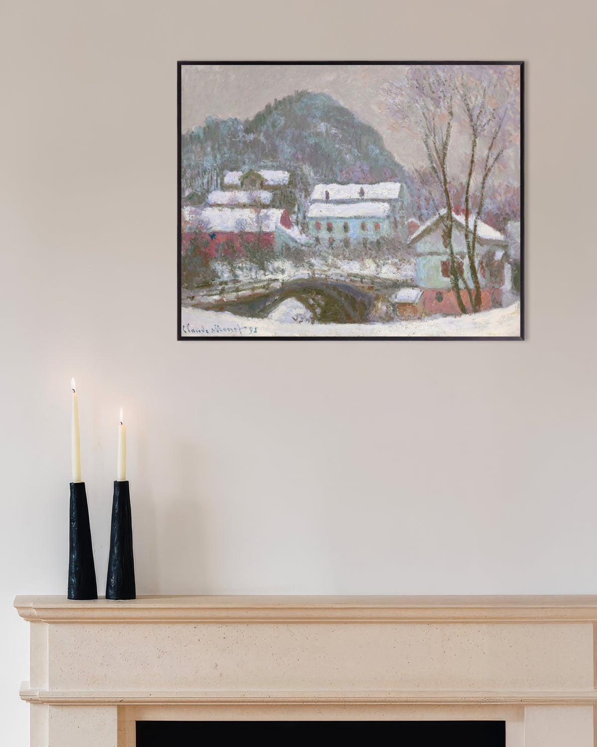 Affiche Sandviken, Norvège, effet de neige (1895) de Claude Monet, avec un cadre en métal