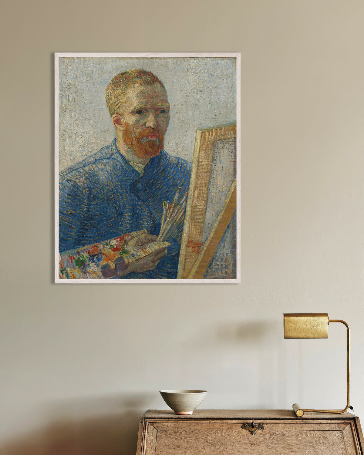 Poster Autoportrait en peintre (1888) de Vincent van Gogh, avec un cadre en bois blanc