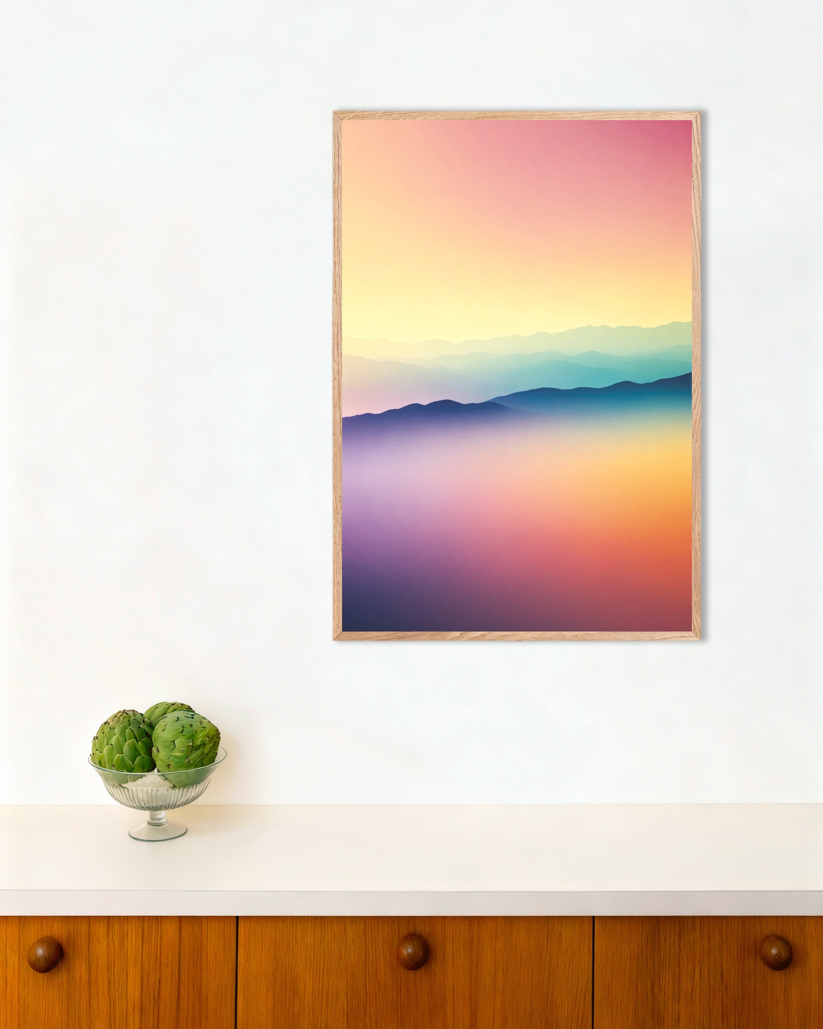 Poster of Soothing Abstract Gradients, mountain ridges  - Poster, with natural wooden frame