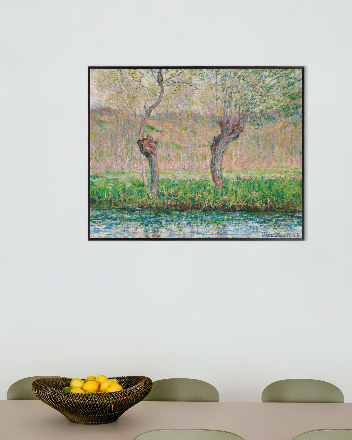 Affiche Printemps, saules (1885) de Claude Monet, avec un cadre en métal