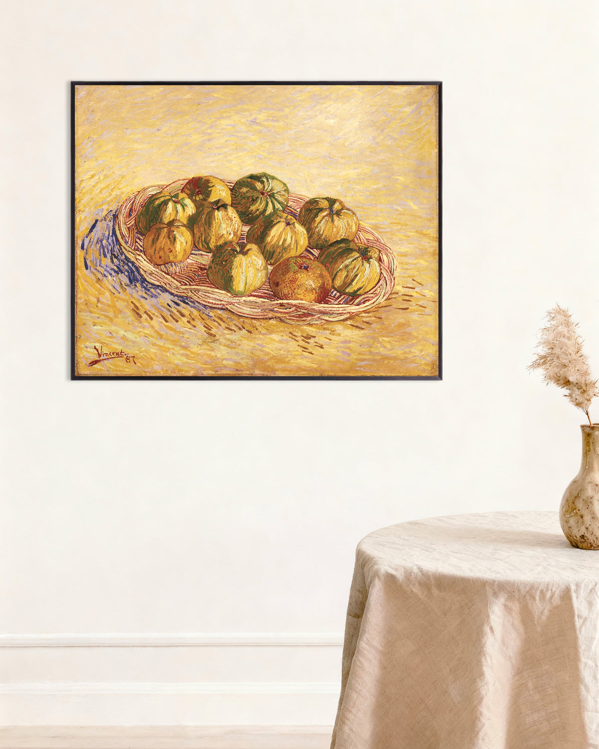 Poster de Nature morte avec corbeille de pommes (1887) de Vincent van Gogh, avec un cadre métallique