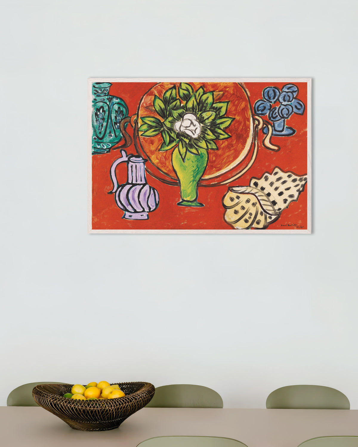 Poster de Nature morte aux magnolias (1941) de Henri Matisse, avec un cadre en bois blanc