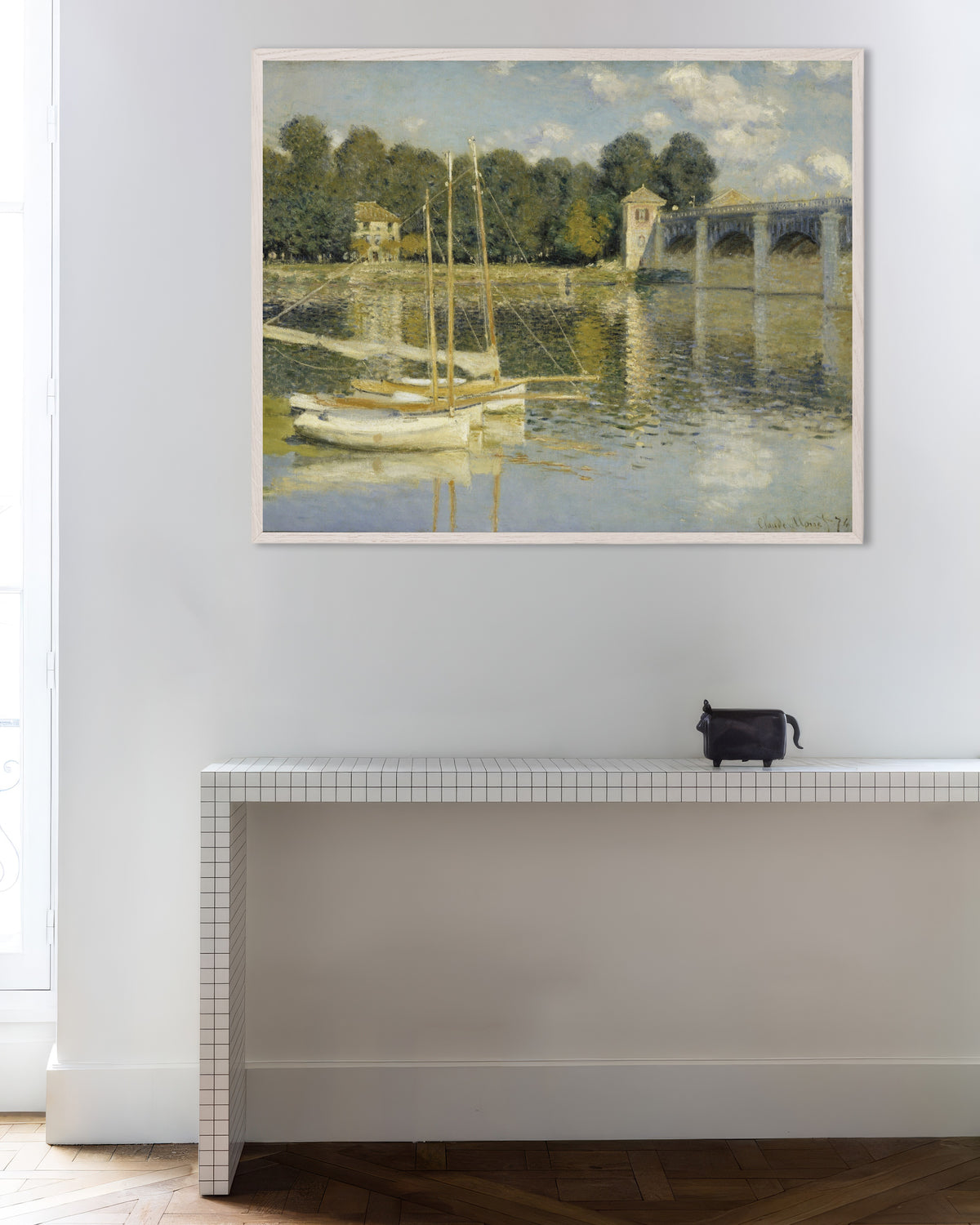 Affiche Le Pont d'Argenteuil (1874) de Claude Monet, avec un cadre en bois blanc