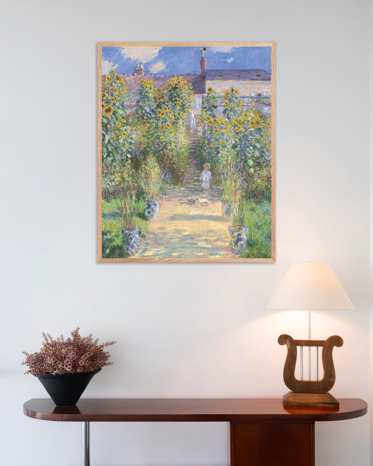 Affiche Le Jardin de l'artiste à Vétheuil (1881) de Claude Monet, avec un cadre en bois naturel