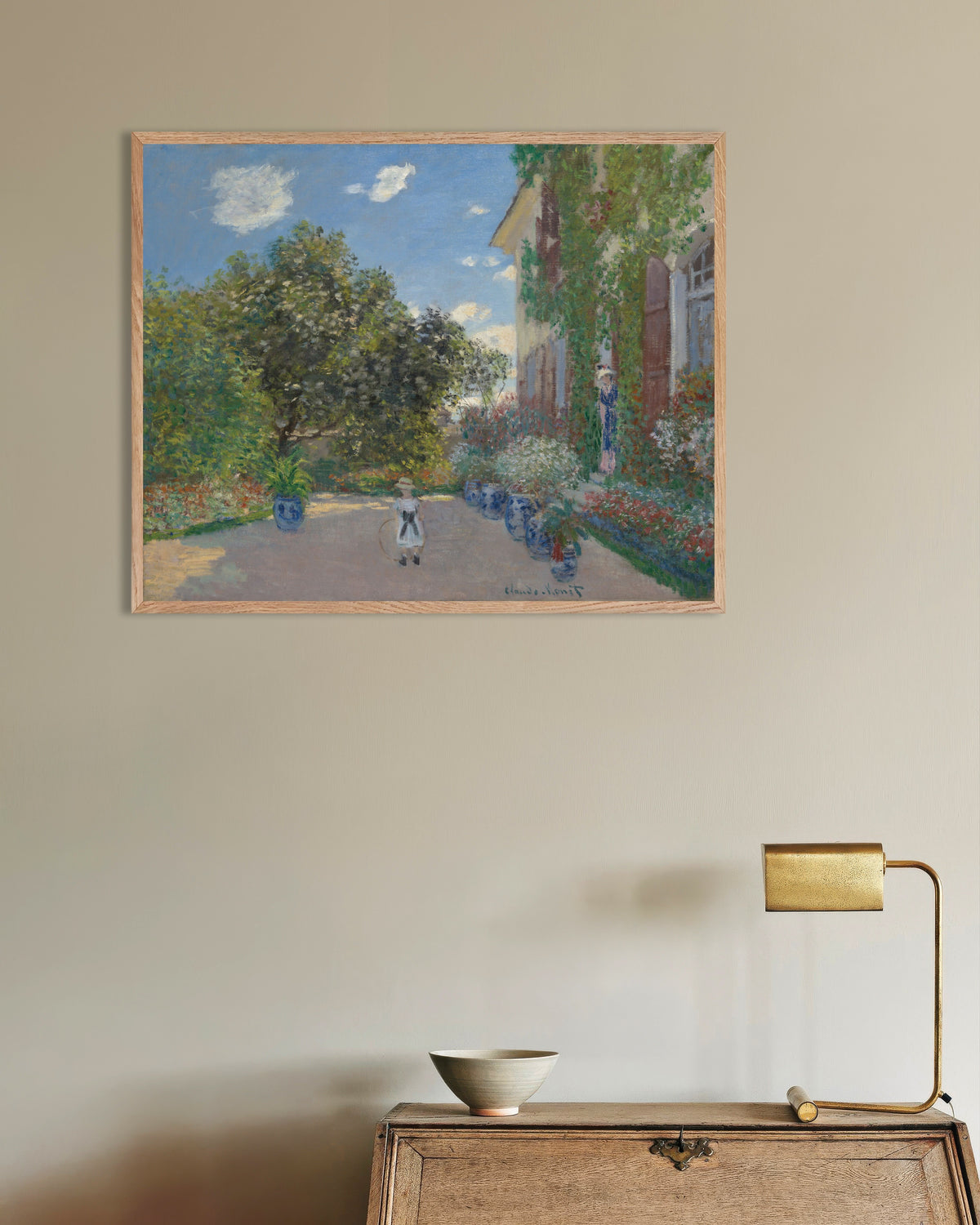 Affiche La Maison de l'artiste à Argenteuil (1873) de Claude Monet, avec un cadre en bois naturel