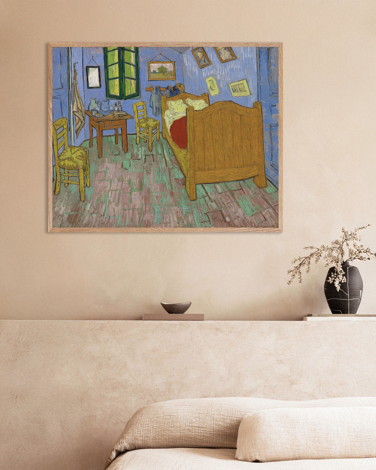 Poster de La Chambre à coucher, version de Saint-Rémy (1889), de Vincent van Gogh, avec cadre en bois naturel