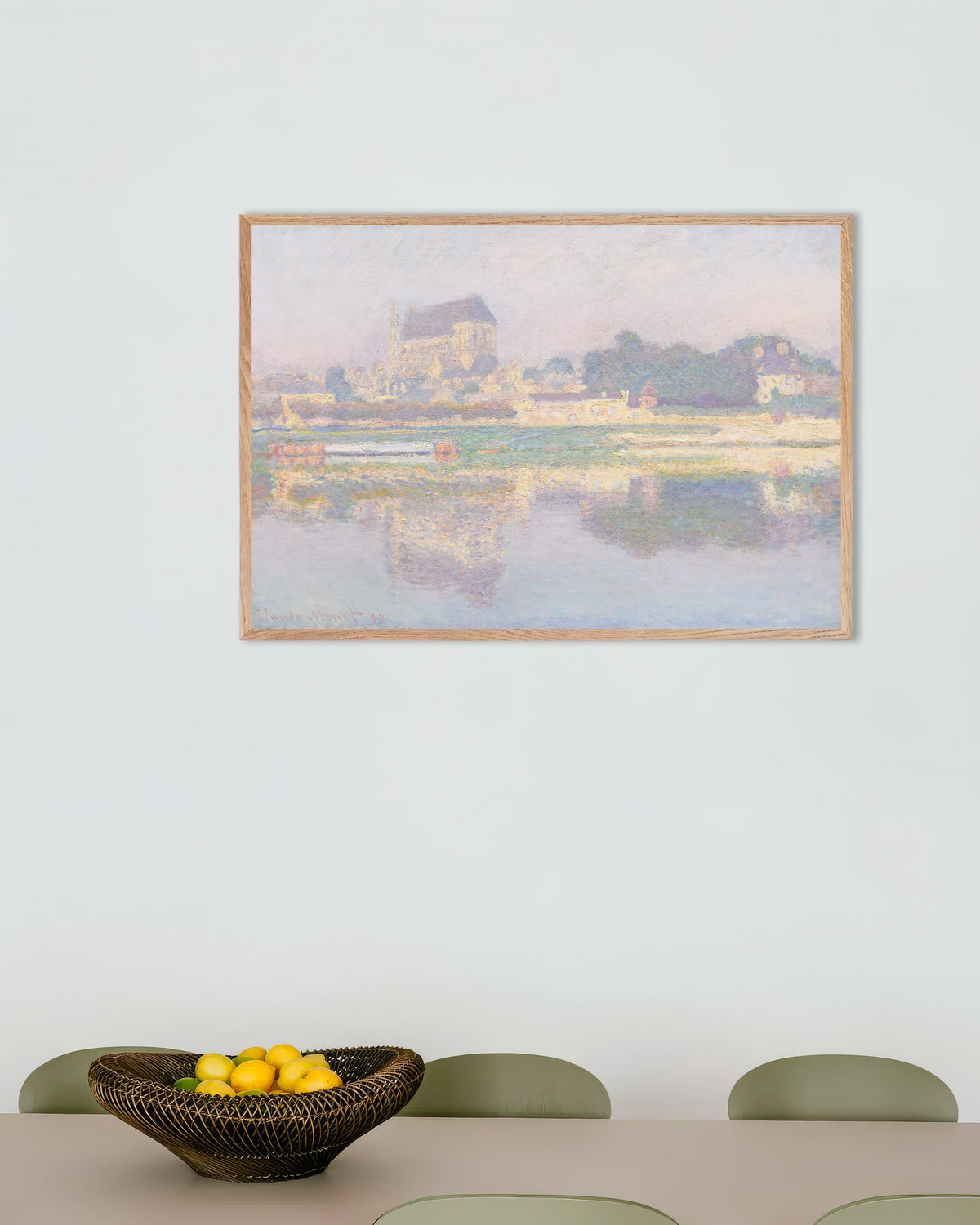 Affiche L'Église de Vernon, soleil (1894) de Claude Monet, avec un cadre en bois naturel