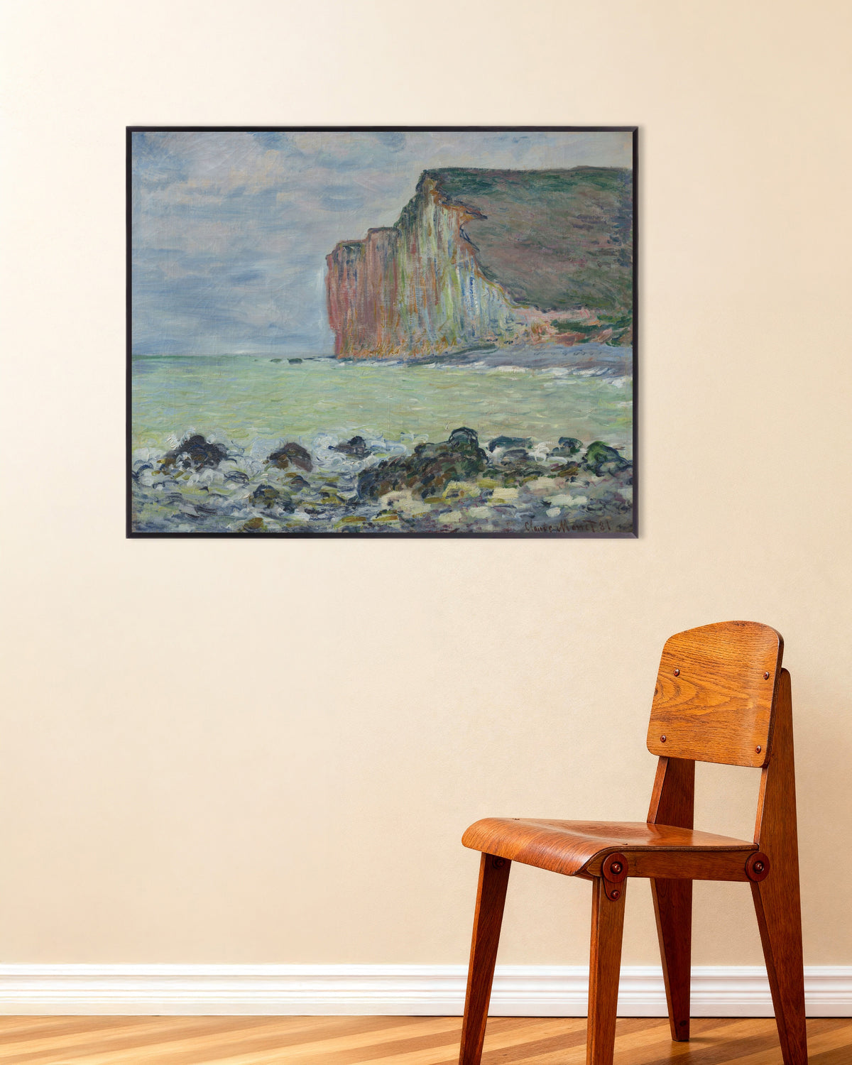 Affiche Falaise des Petites-Dalles (1881) de Claude Monet, avec un cadre en métal