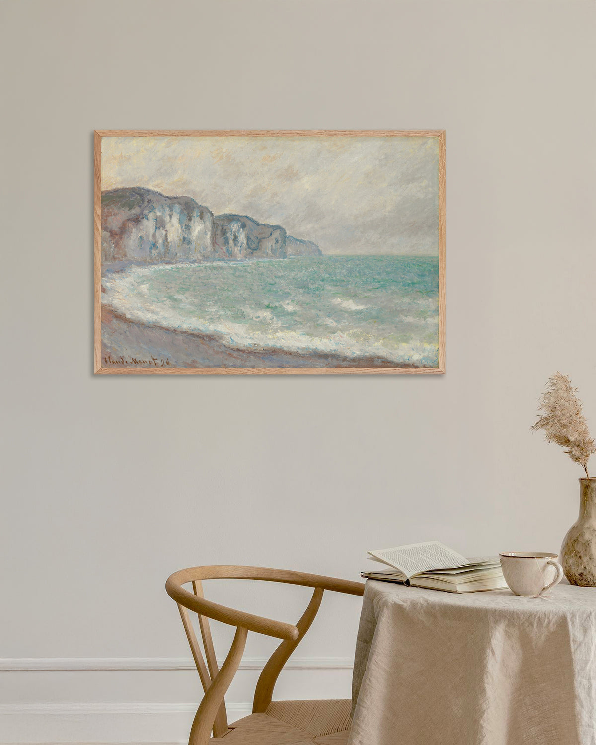 Affiche Falaise de Pourville (1896) de Claude Monet, avec un cadre en bois naturel