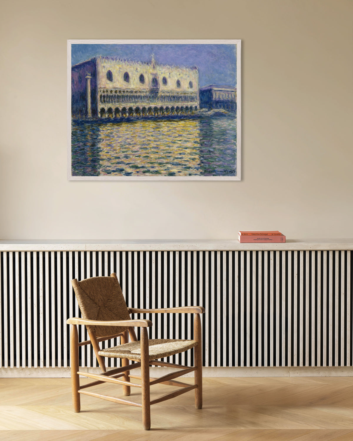 Affiche Le Palais ducal (1908) de Claude Monet, avec un cadre en bois blanc