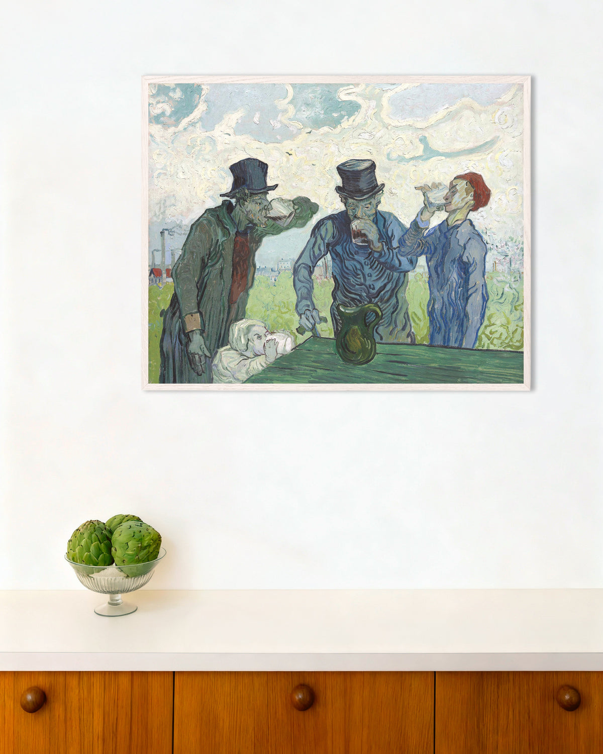 Poster Les Buveurs, d’après Daumier (1890), par Vincent van Gogh, avec cadre en bois blanc