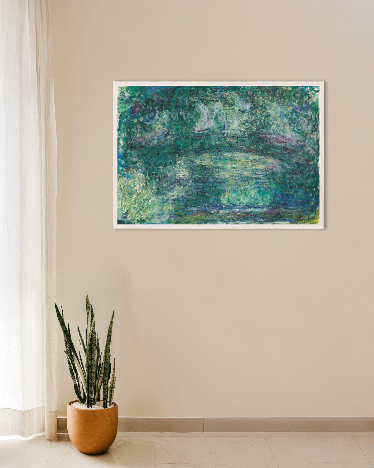 Affiche Le Pont japonais (1918–1924) de Claude Monet, avec un cadre en bois blanc
