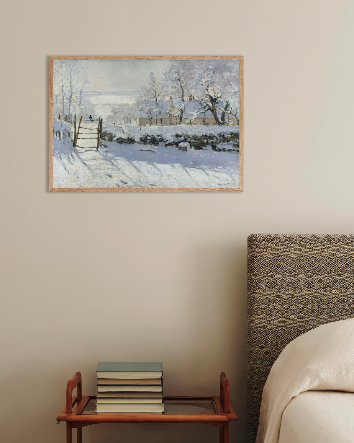 Affiche La Pie (1868–1869) de Claude Monet, avec un cadre en bois naturel