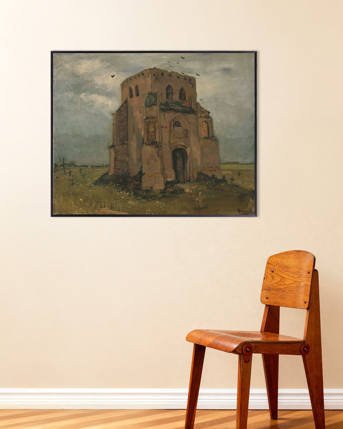 Poster Le Vieux Clocher de Nuenen (1885) de Vincent van Gogh, avec un cadre en métal