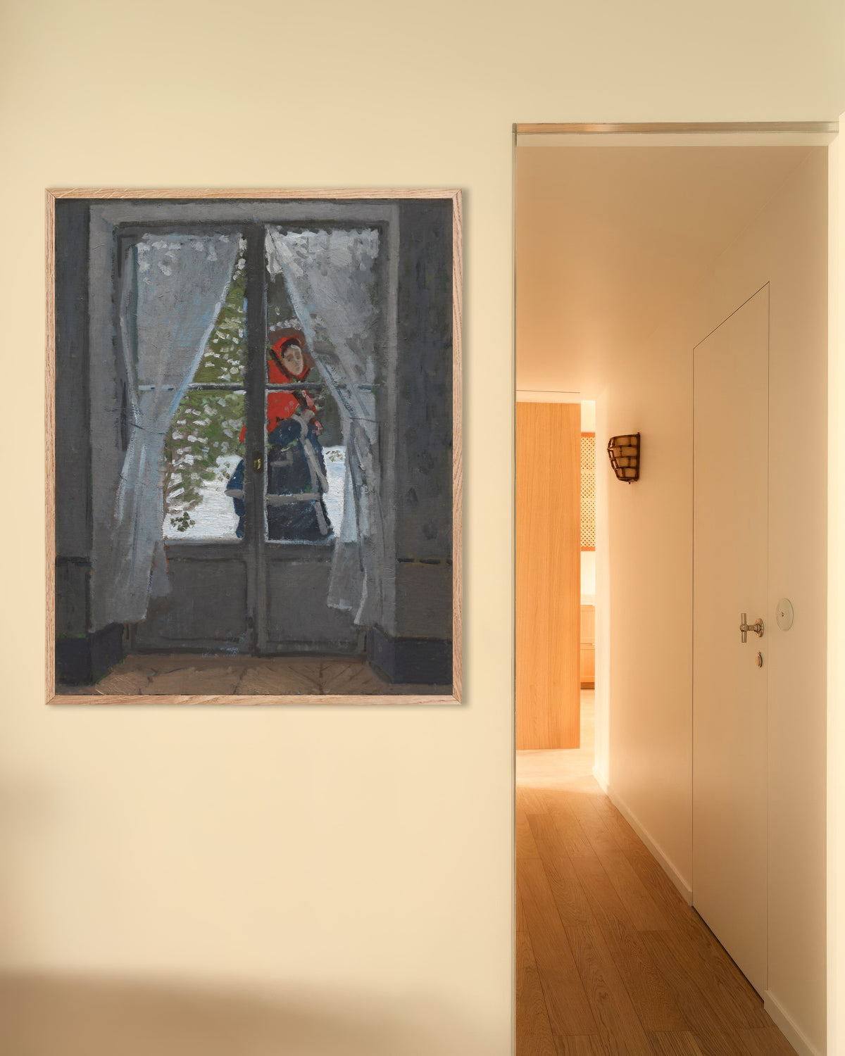 Affiche Le Fichu rouge (vers 1868–1873) de Claude Monet, avec un cadre en bois naturel