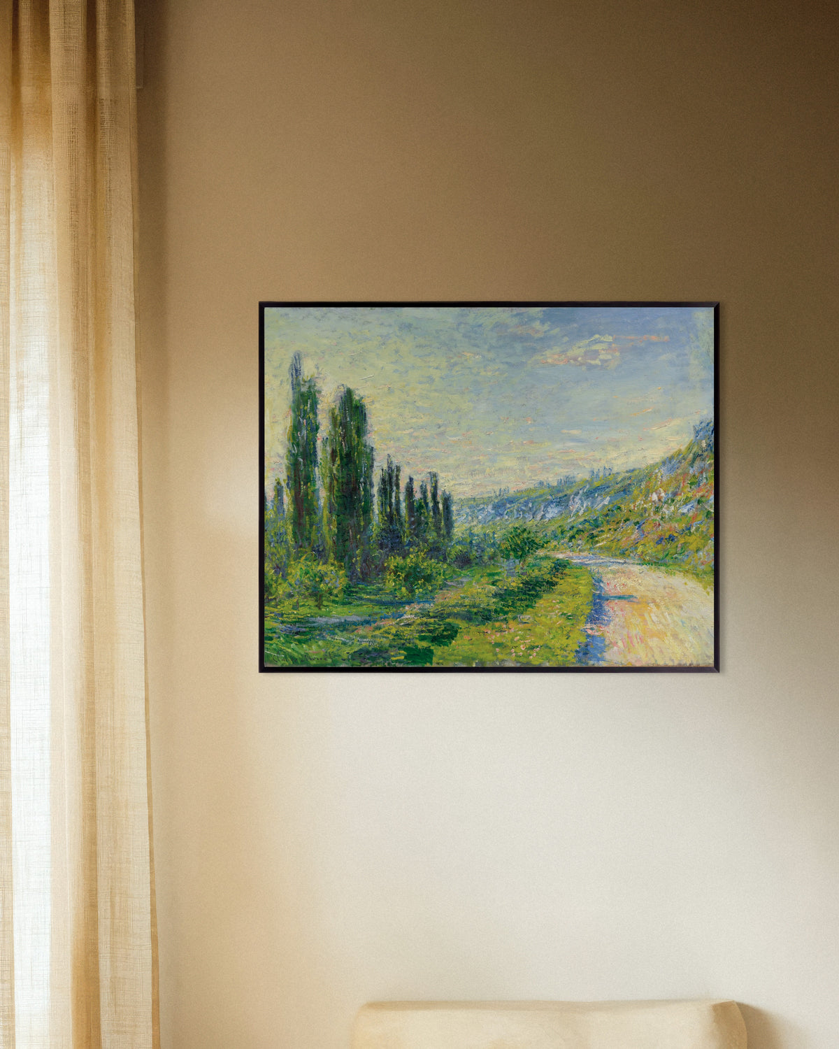 Affiche La Route de Vétheuil (vers 1880) de Claude Monet, avec un cadre en métal
