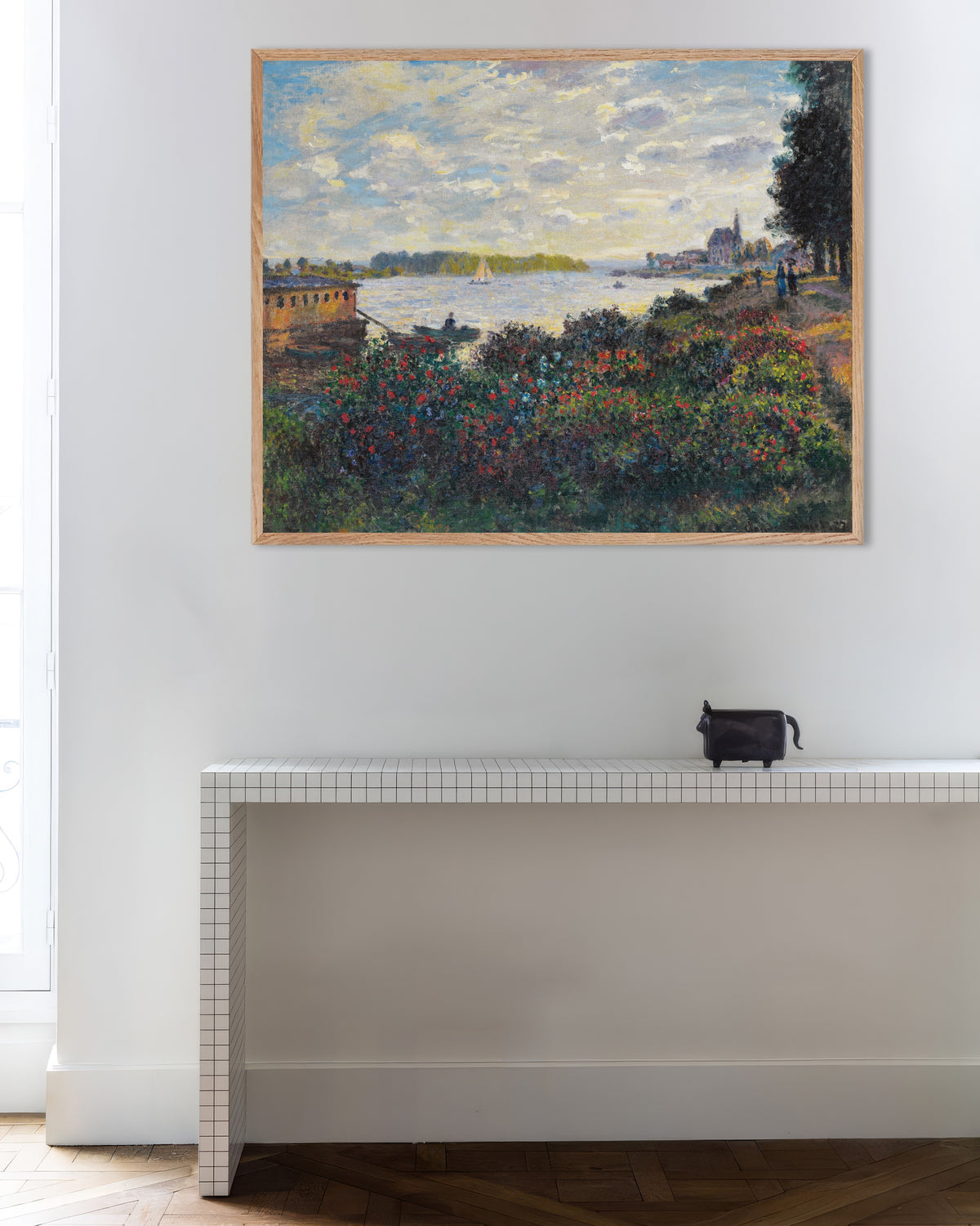 Affiche La Seine à Argenteuil (1877) de Claude Monet, avec un cadre en bois naturel
